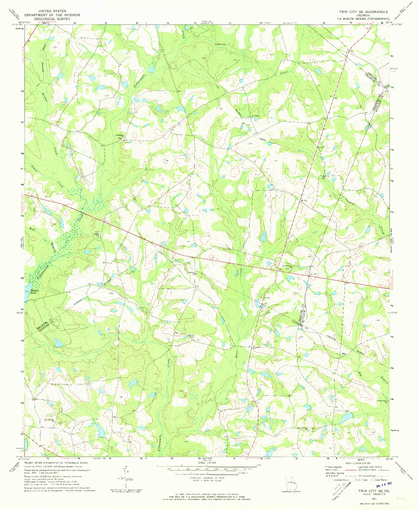 USGS 1:24000-SCALE QUADRANGLE FOR TWIN CITY SE, GA 1971