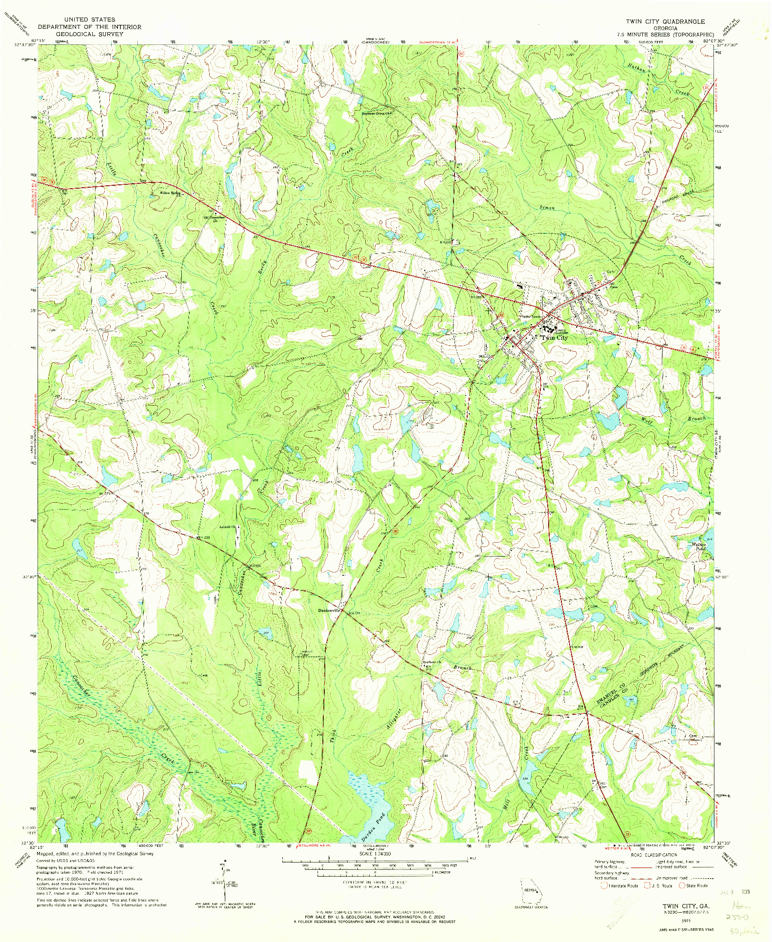 USGS 1:24000-SCALE QUADRANGLE FOR TWIN CITY, GA 1971