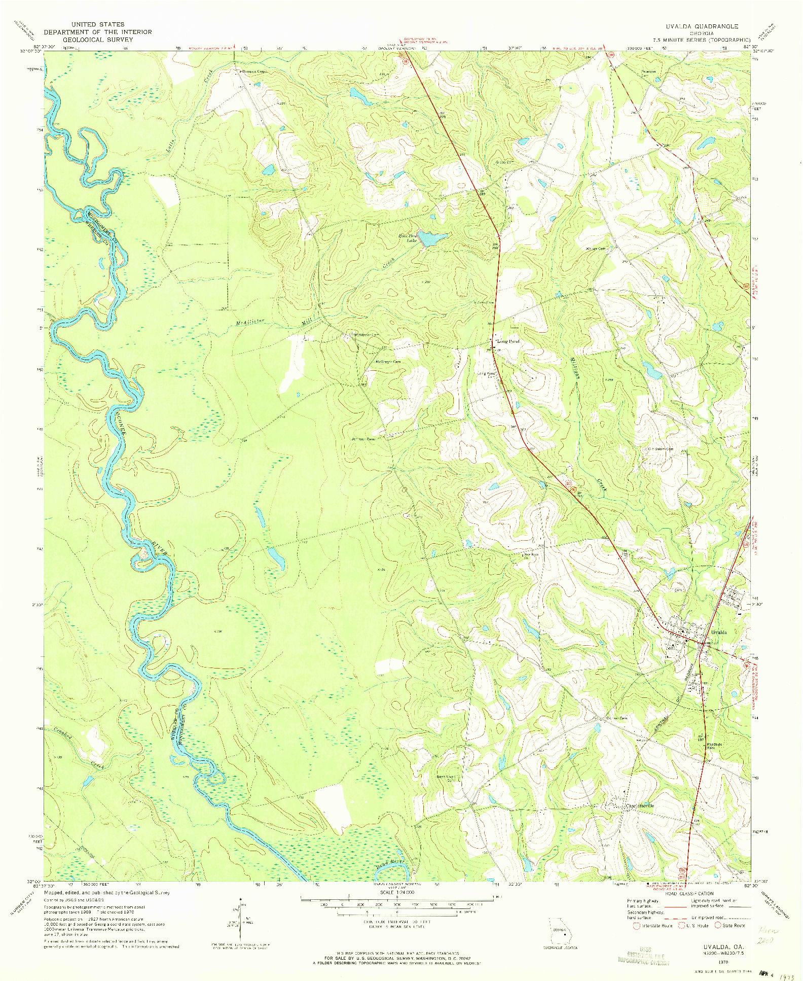 USGS 1:24000-SCALE QUADRANGLE FOR UVALDA, GA 1970