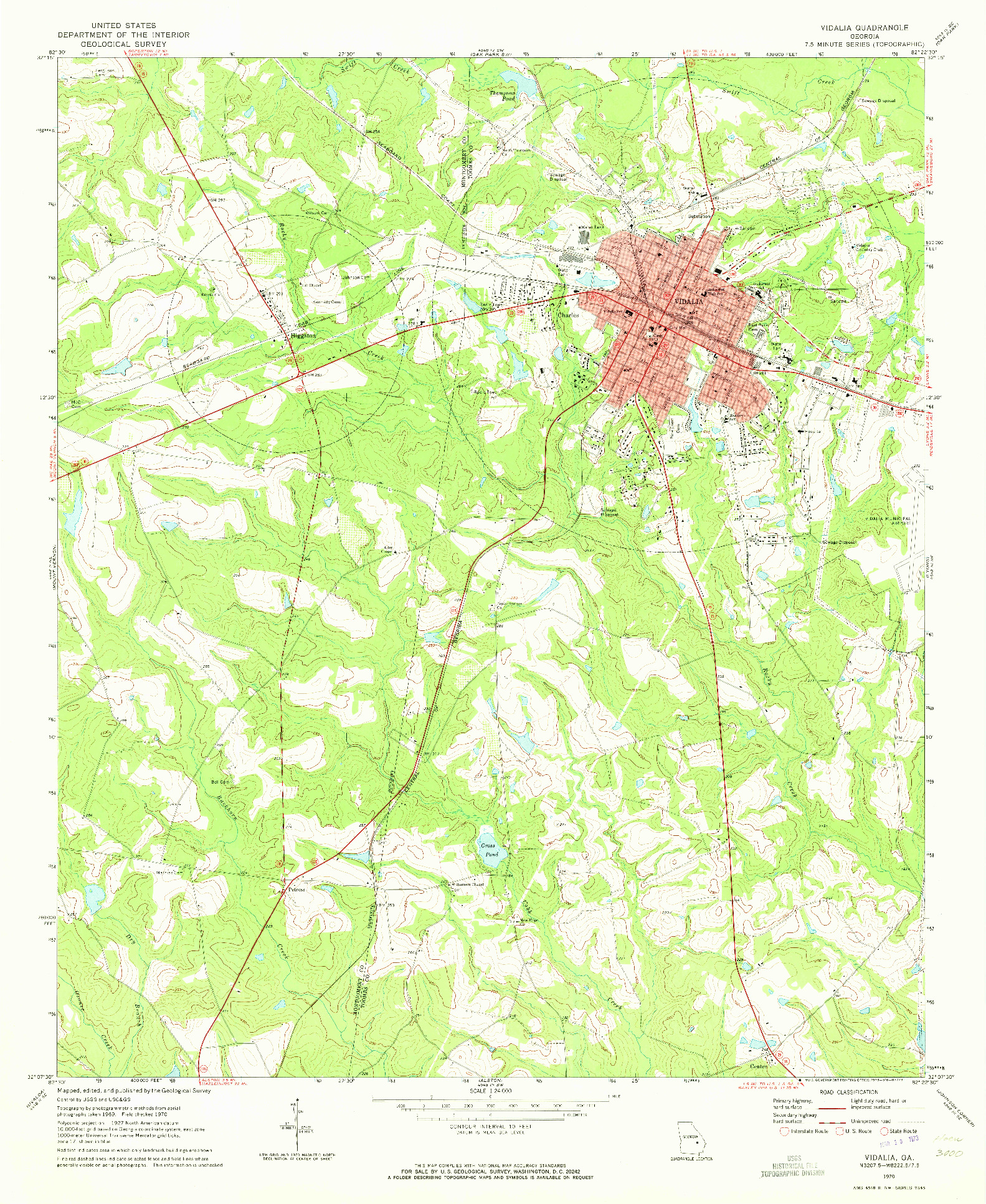 USGS 1:24000-SCALE QUADRANGLE FOR VIDALIA, GA 1970