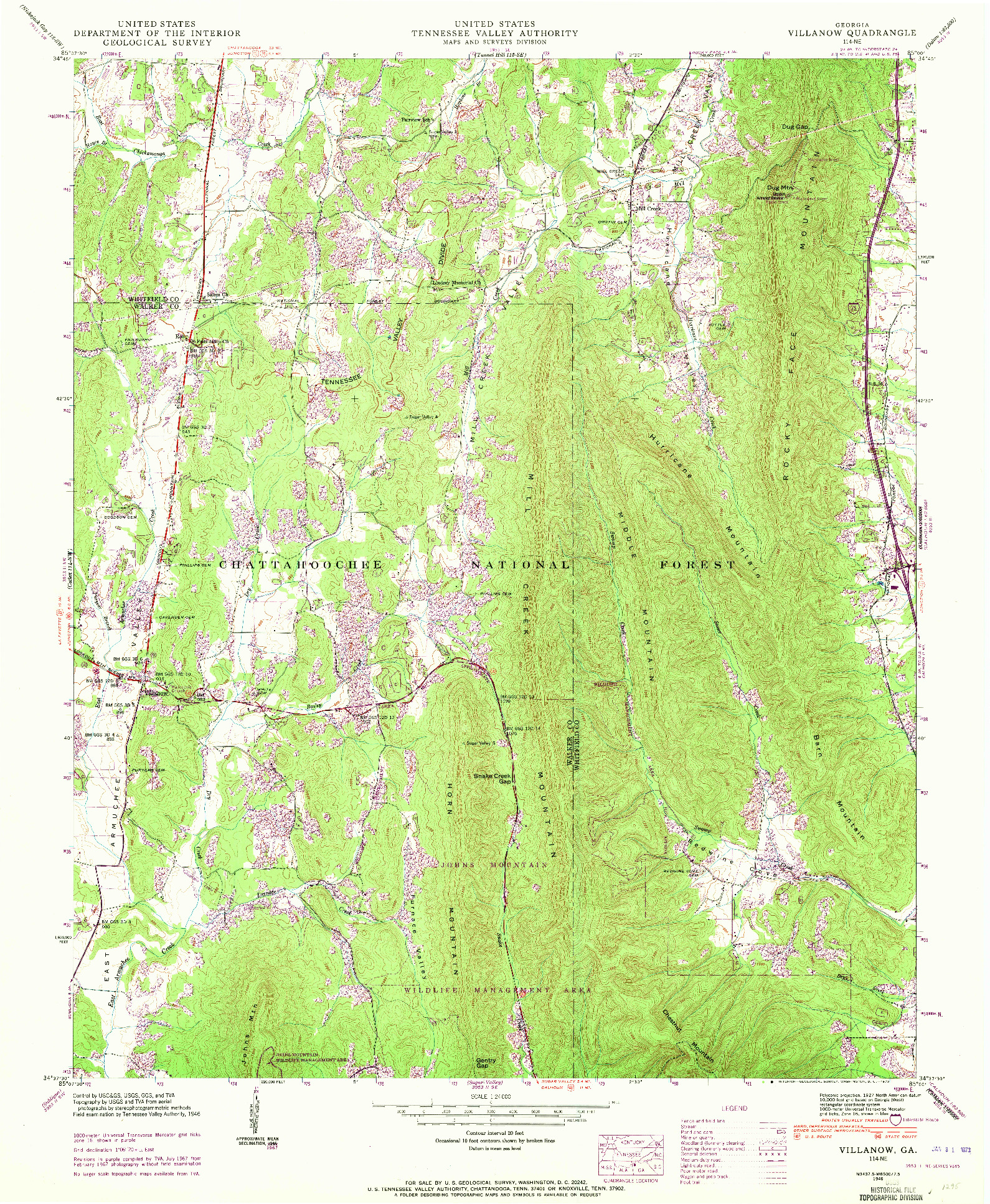 USGS 1:24000-SCALE QUADRANGLE FOR VILLANOW, GA 1946