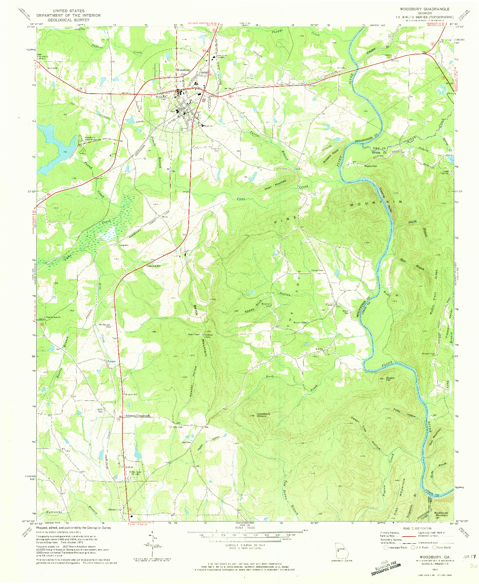 USGS 1:24000-SCALE QUADRANGLE FOR WOODBURY, GA 1971