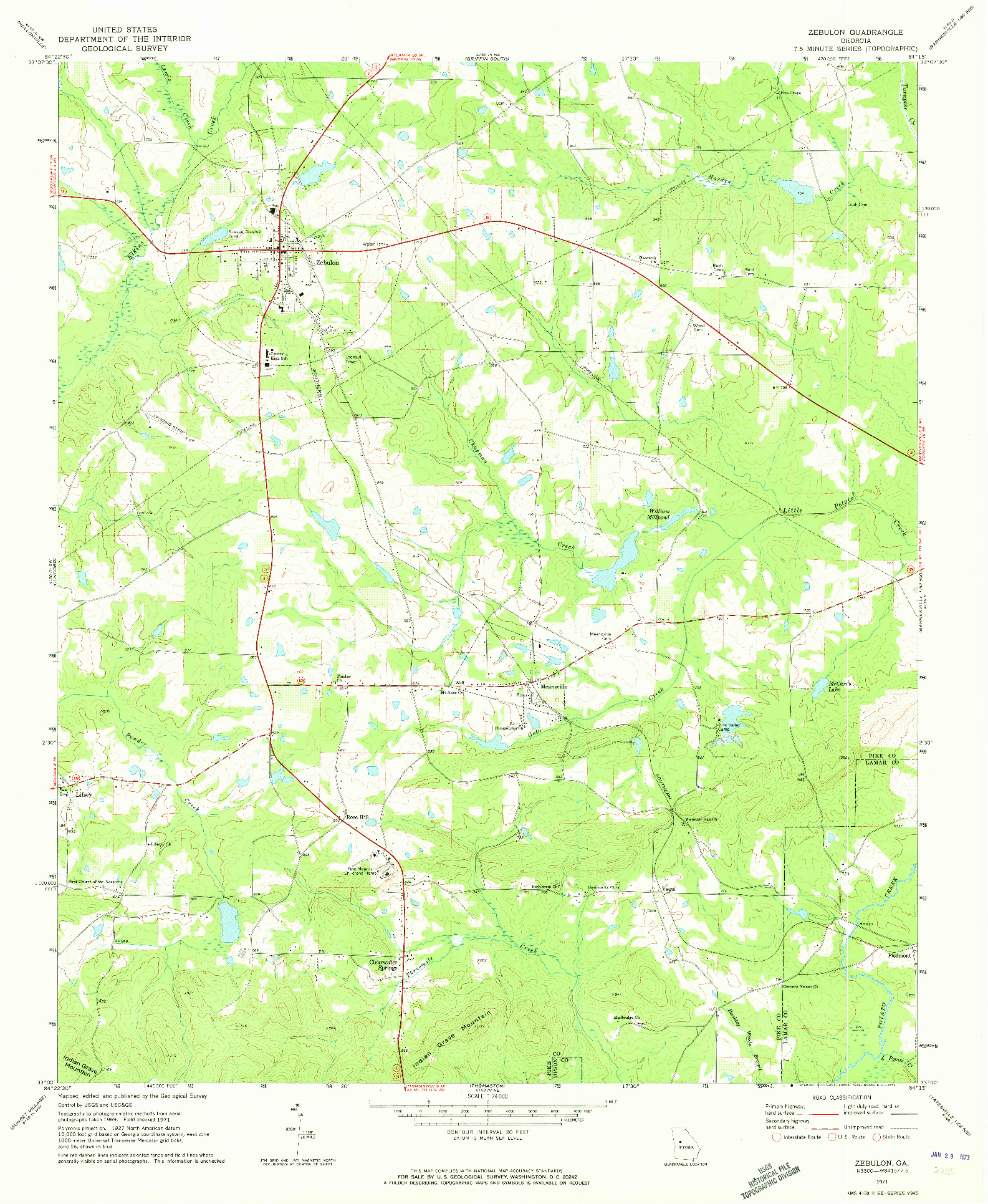 USGS 1:24000-SCALE QUADRANGLE FOR ZEBULON, GA 1971