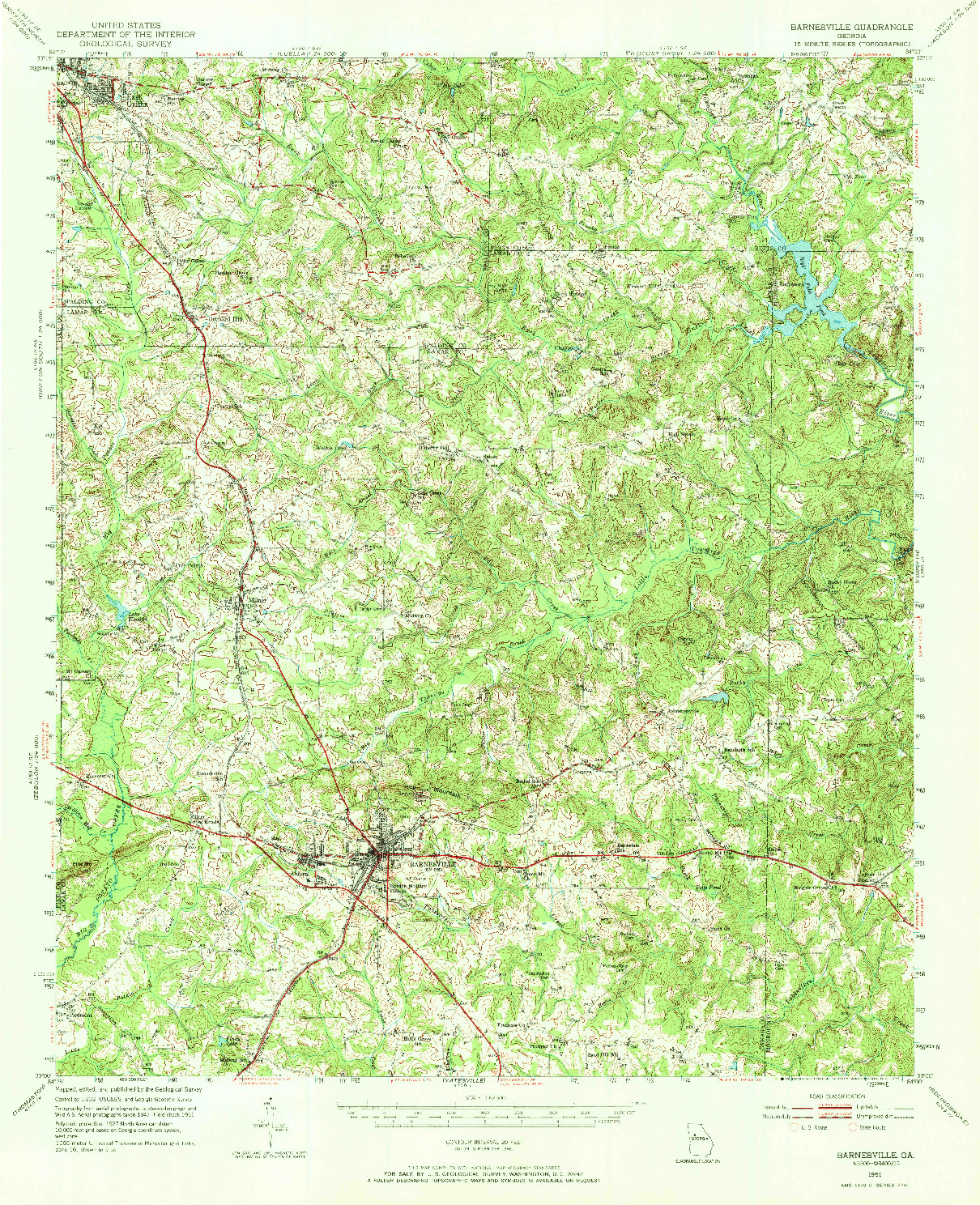 USGS 1:62500-SCALE QUADRANGLE FOR BARNESVILLE, GA 1951