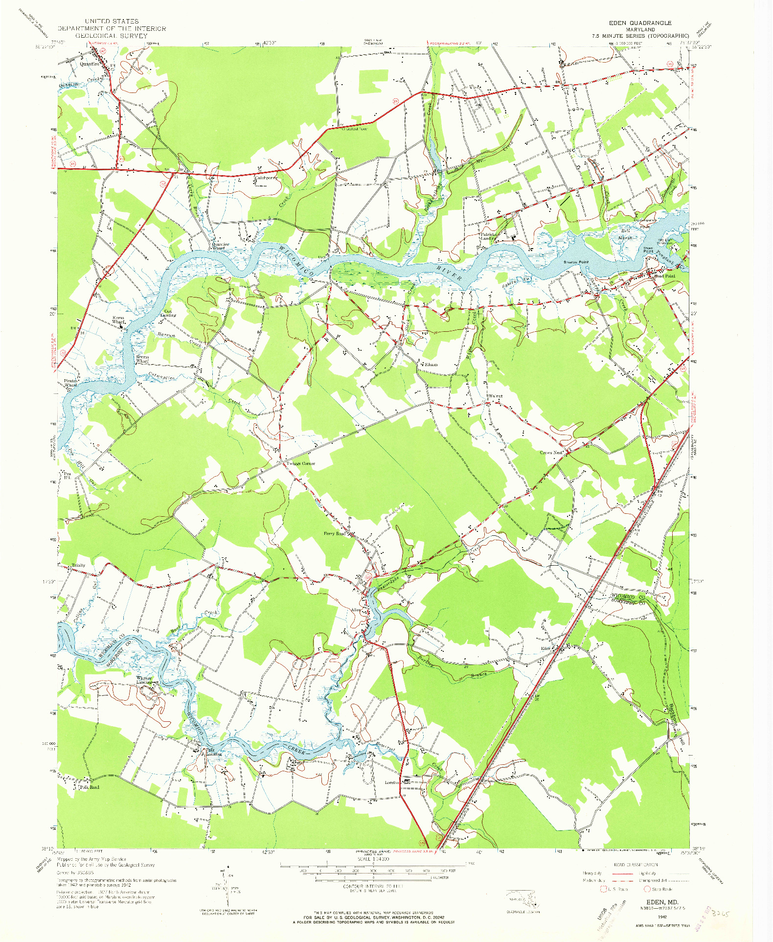 USGS 1:24000-SCALE QUADRANGLE FOR EDEN, MD 1942