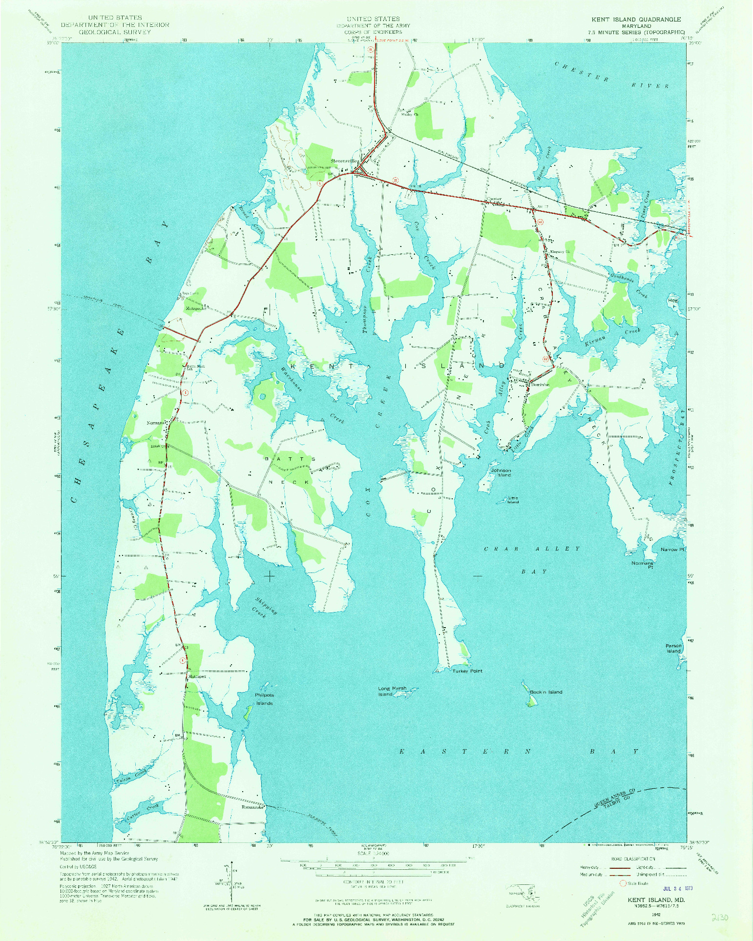 USGS 1:24000-SCALE QUADRANGLE FOR KENT ISLAND, MD 1942