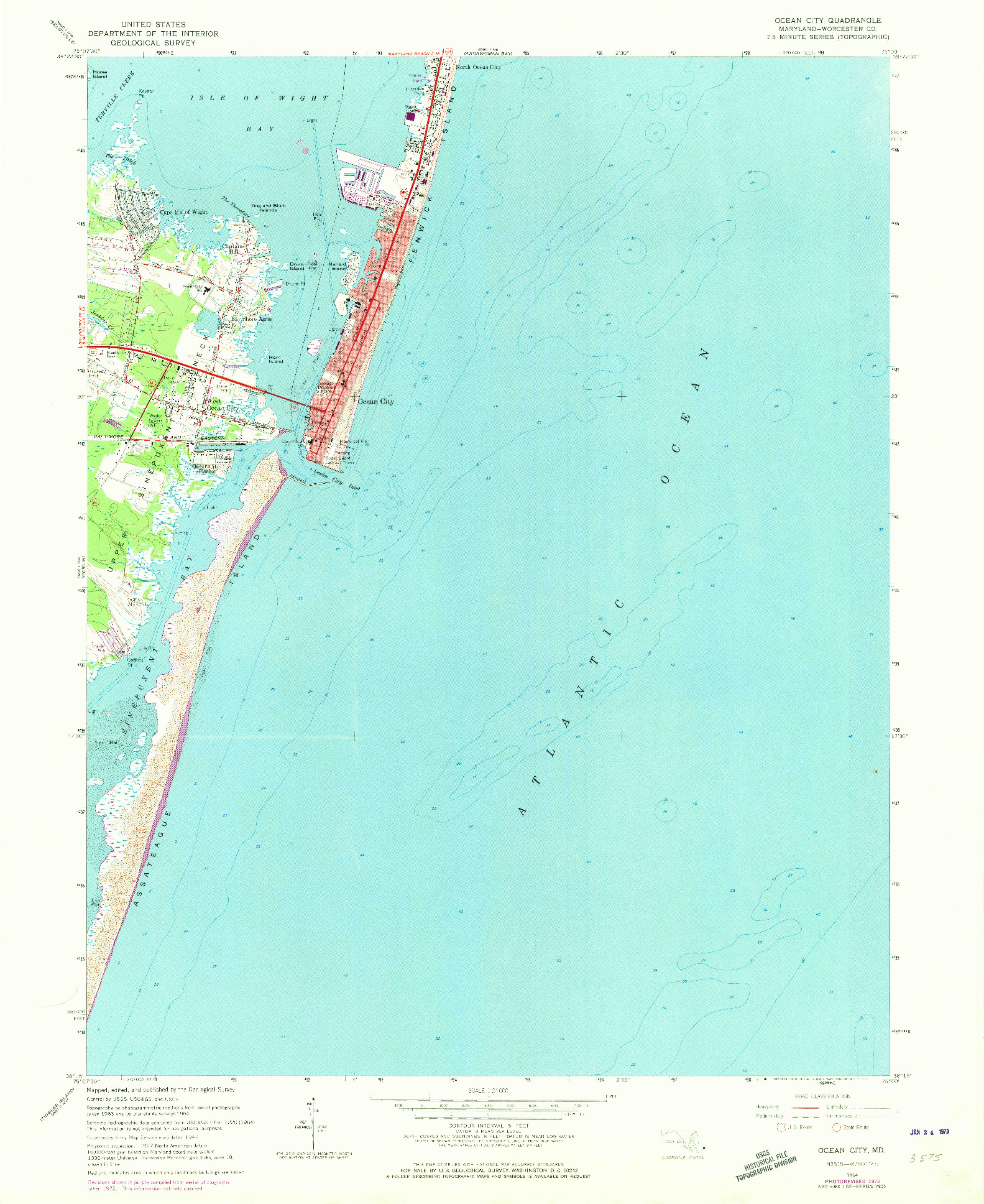 USGS 1:24000-SCALE QUADRANGLE FOR OCEAN CITY, MD 1964