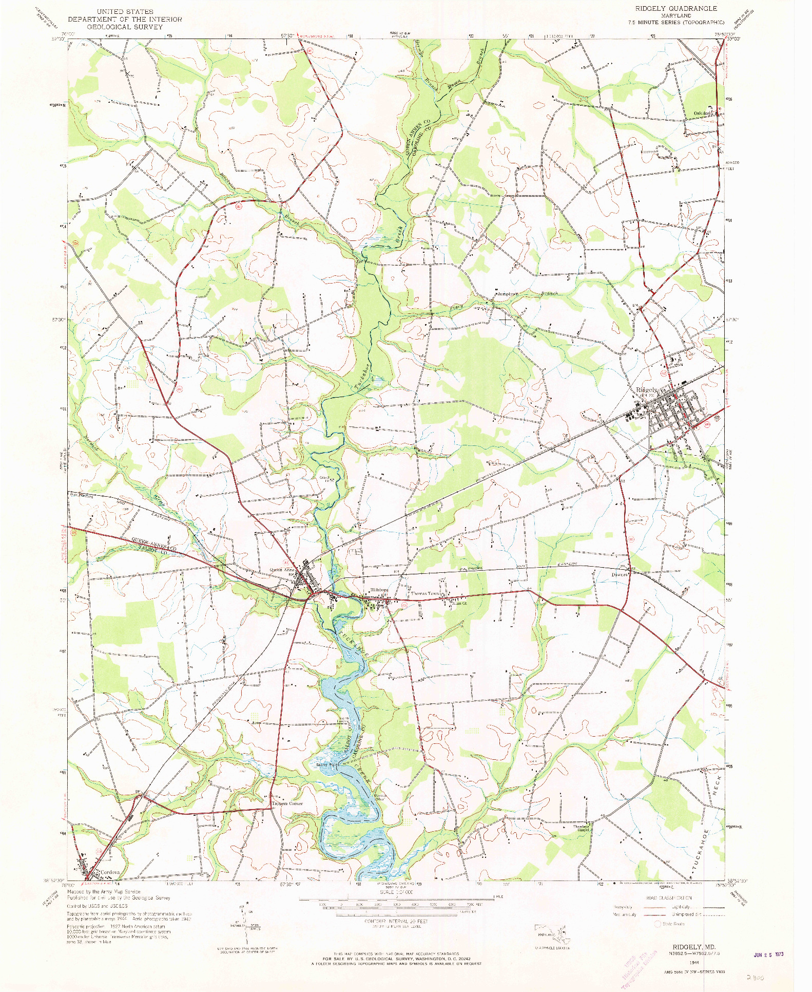 USGS 1:24000-SCALE QUADRANGLE FOR RIDGELY, MD 1944