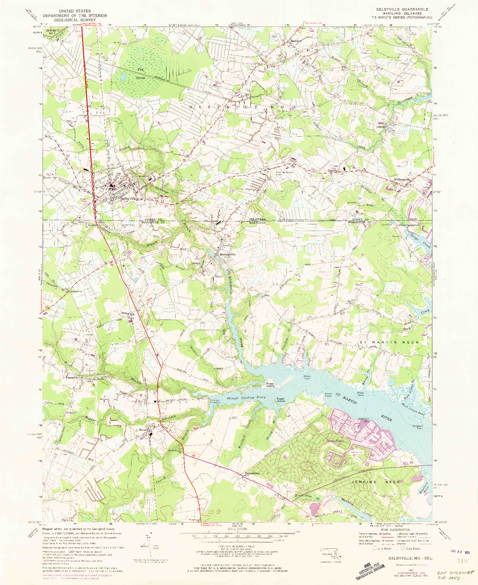 USGS 1:24000-SCALE QUADRANGLE FOR SELBYVILLE, MD 1967