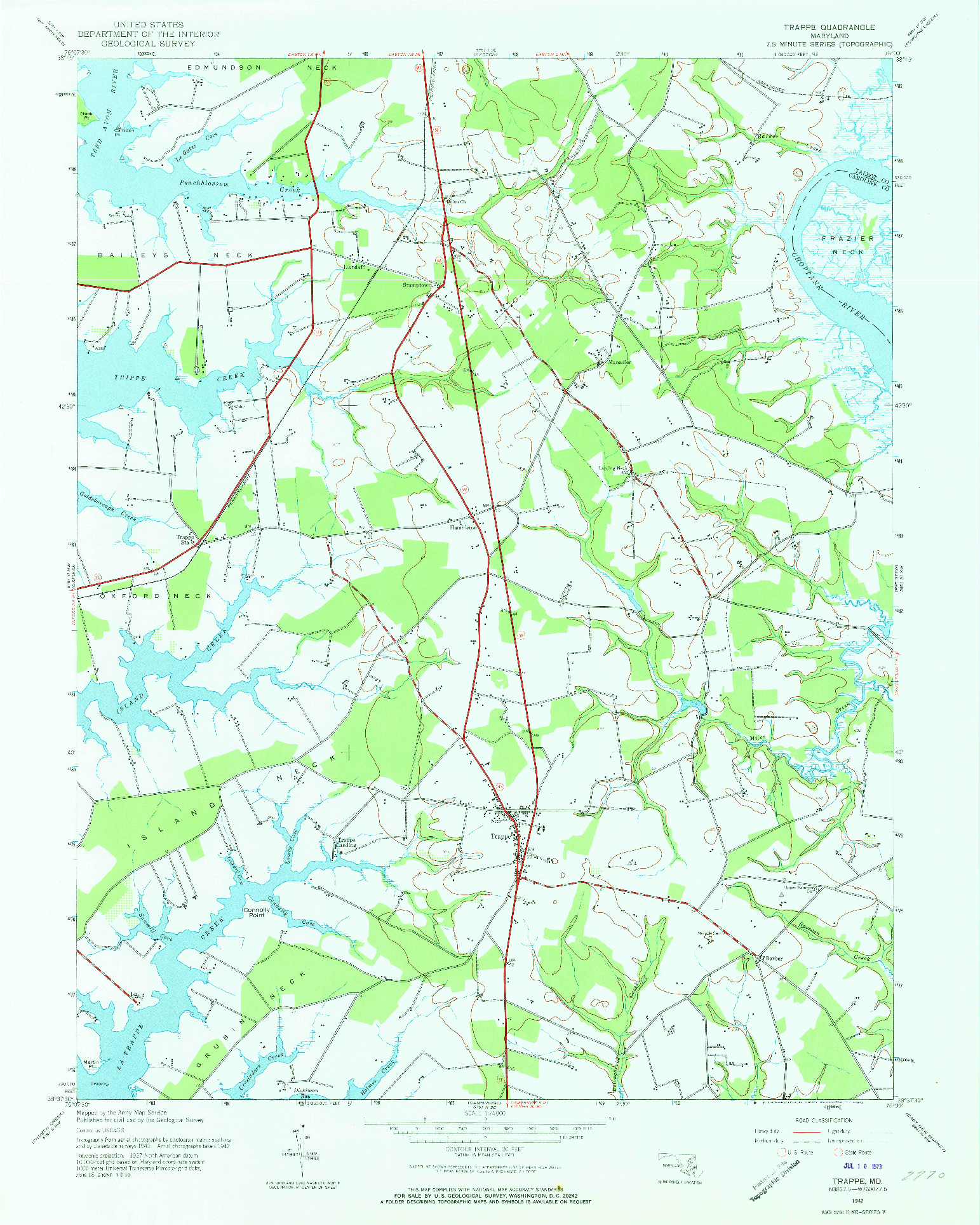 USGS 1:24000-SCALE QUADRANGLE FOR TRAPPE, MD 1942