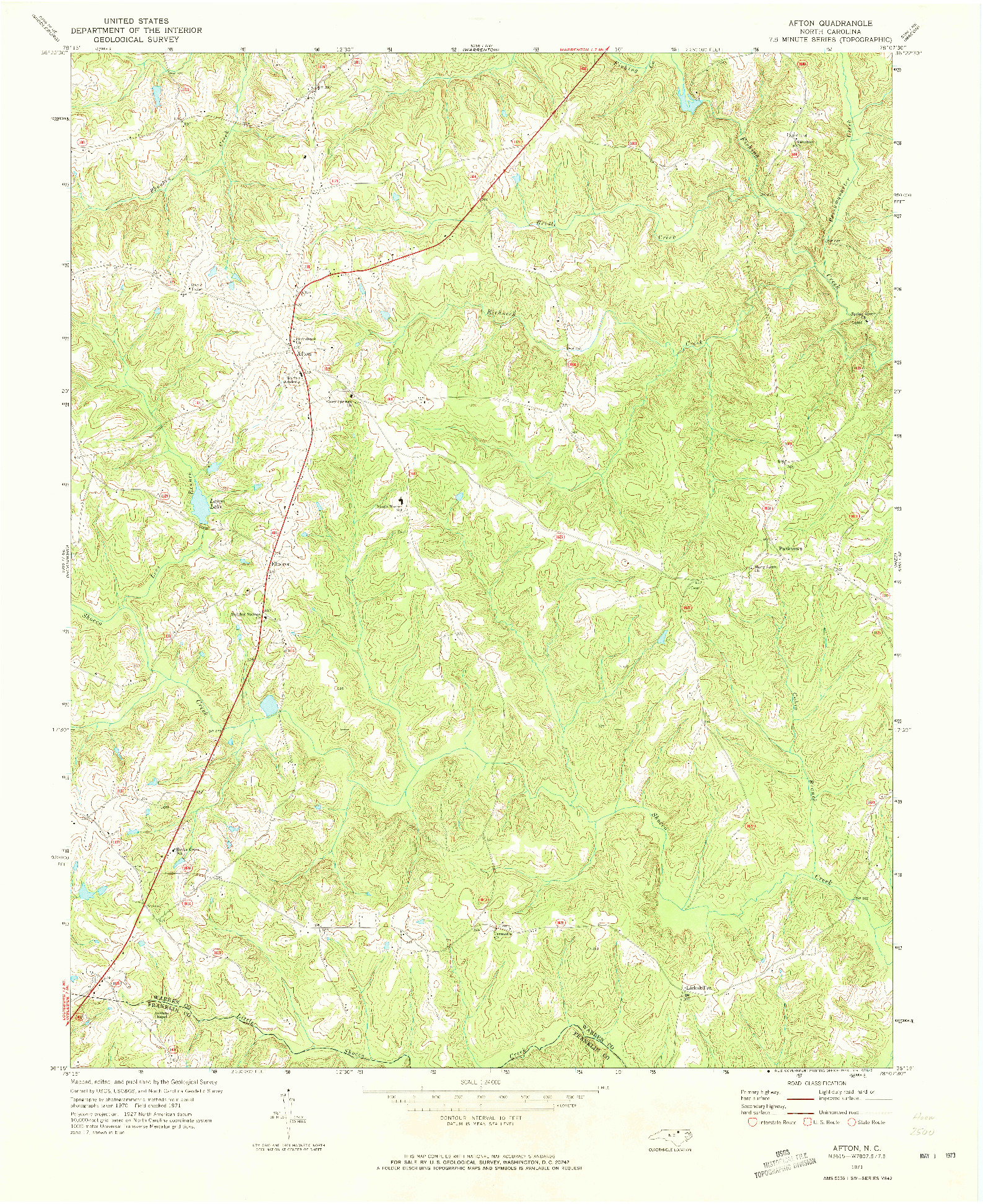 USGS 1:24000-SCALE QUADRANGLE FOR AFTON, NC 1971