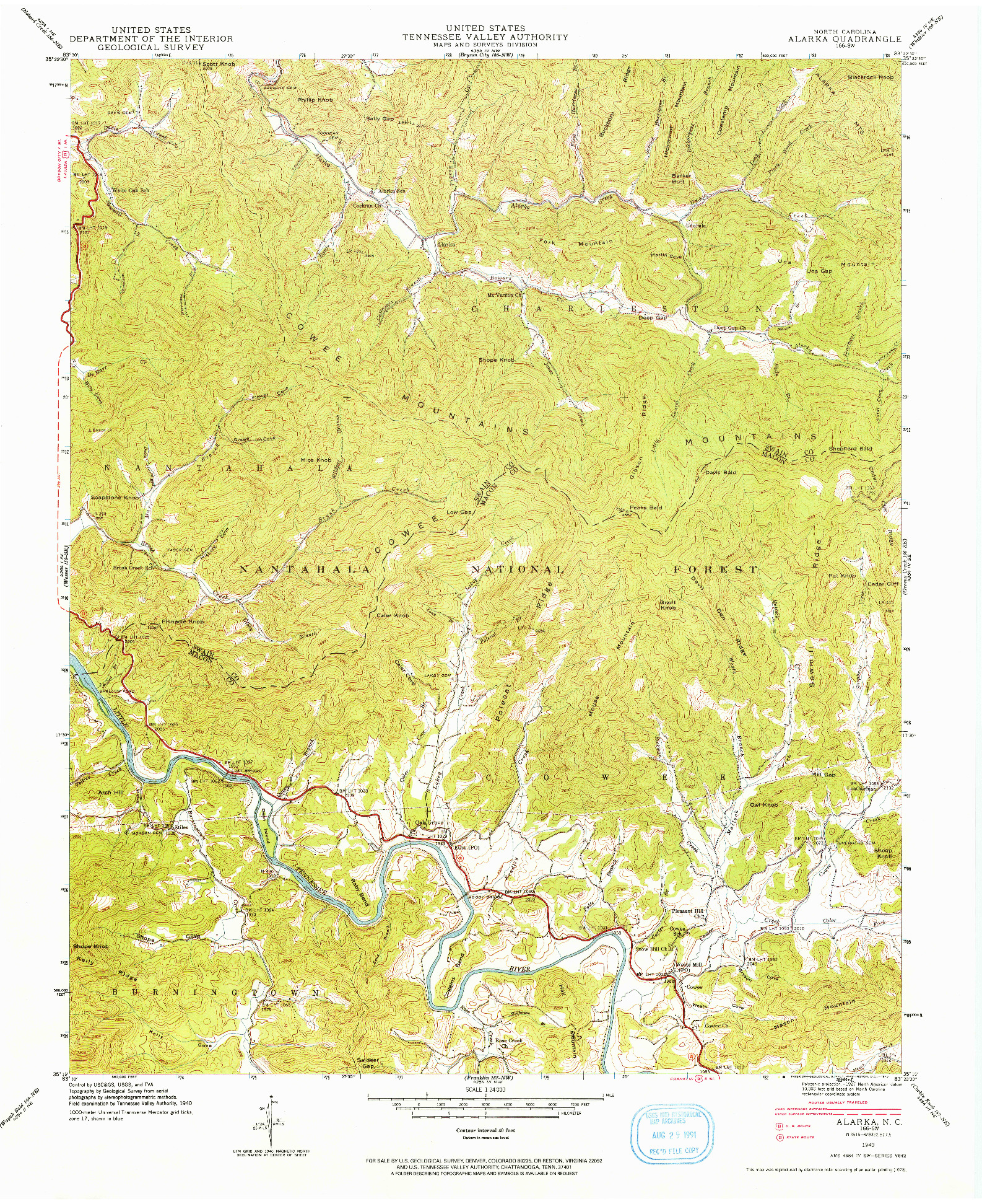 USGS 1:24000-SCALE QUADRANGLE FOR ALARKA, NC 1940