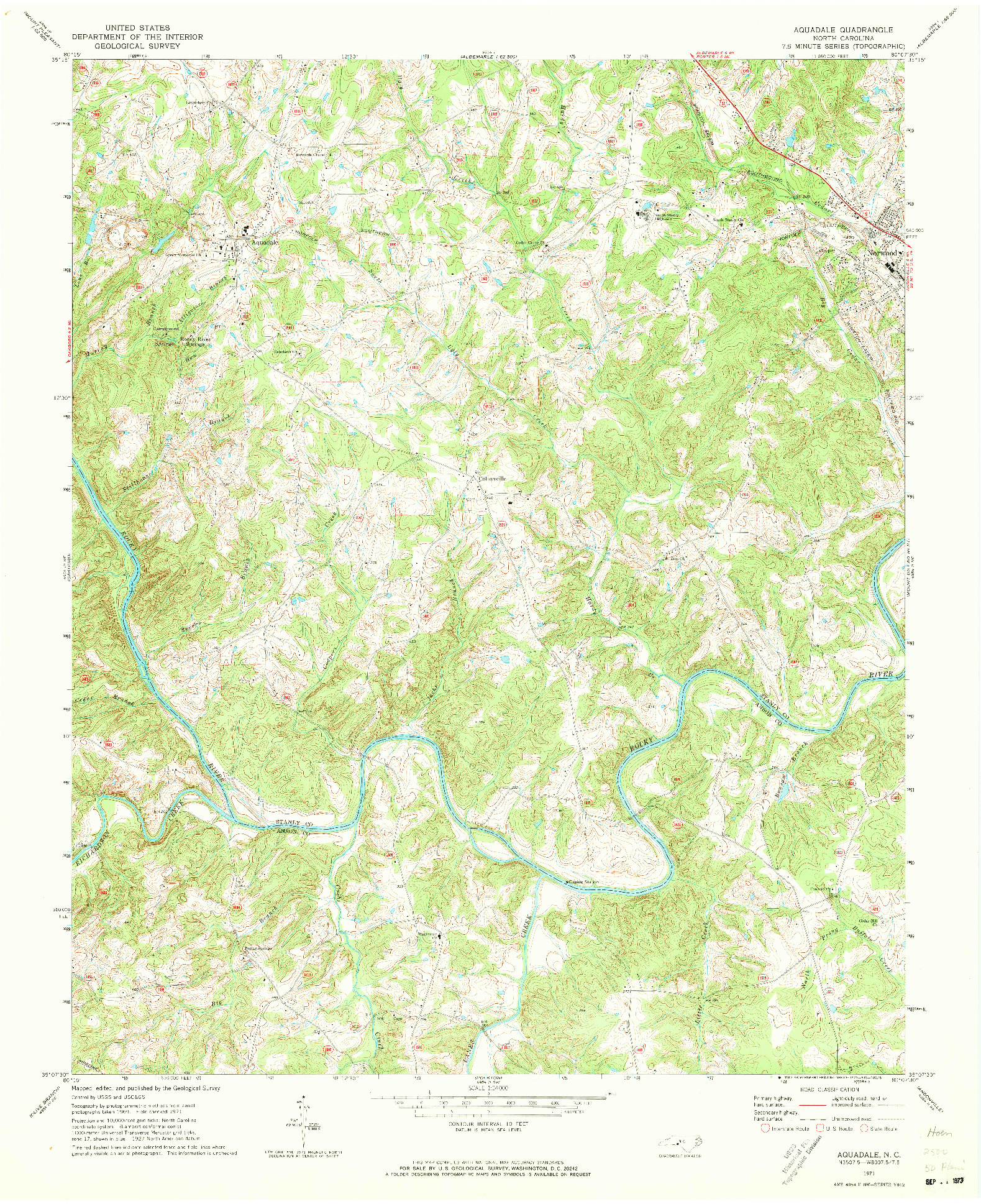 USGS 1:24000-SCALE QUADRANGLE FOR AQUADALE, NC 1971