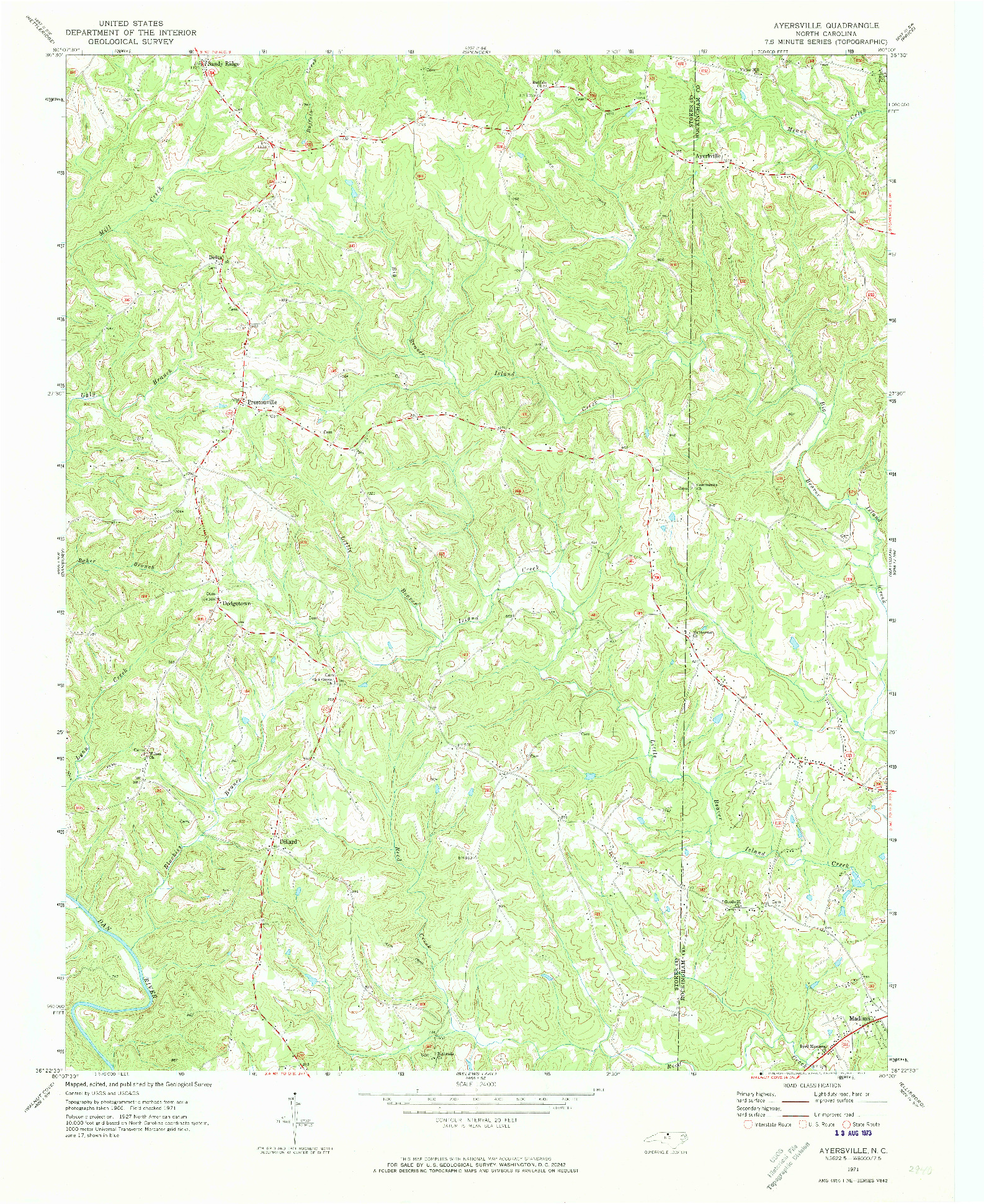 USGS 1:24000-SCALE QUADRANGLE FOR AYERSVILLE, NC 1971