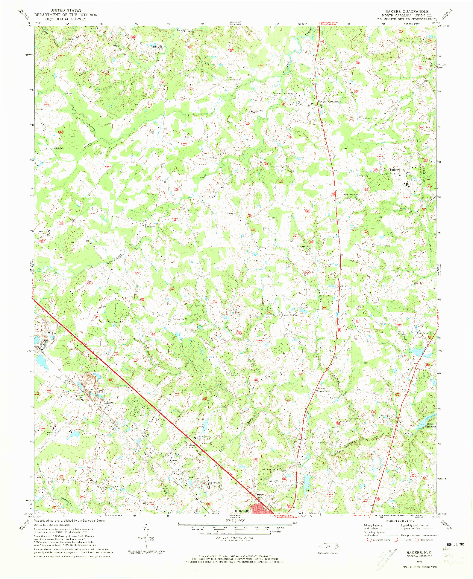 USGS 1:24000-SCALE QUADRANGLE FOR BAKERS, NC 1971