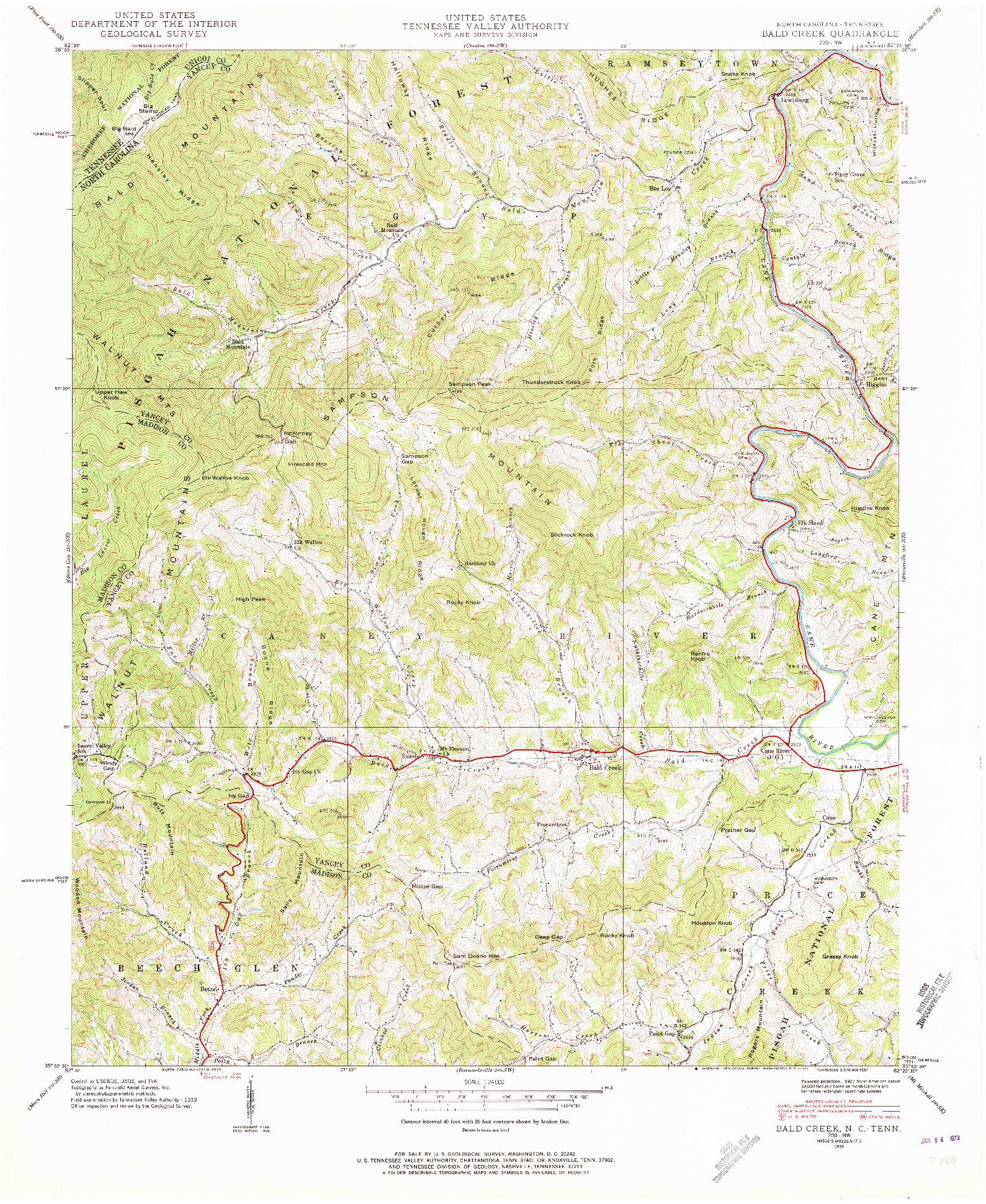 USGS 1:24000-SCALE QUADRANGLE FOR BALD CREEK, NC 1939