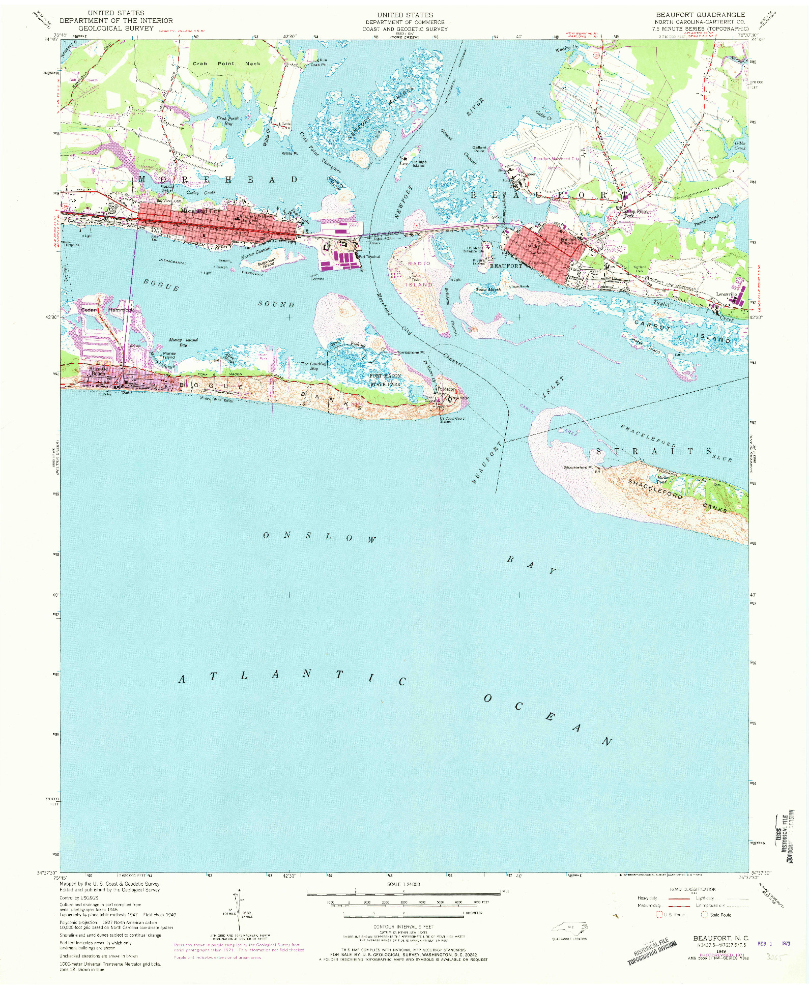 USGS 1:24000-SCALE QUADRANGLE FOR BEAUFORT, NC 1949