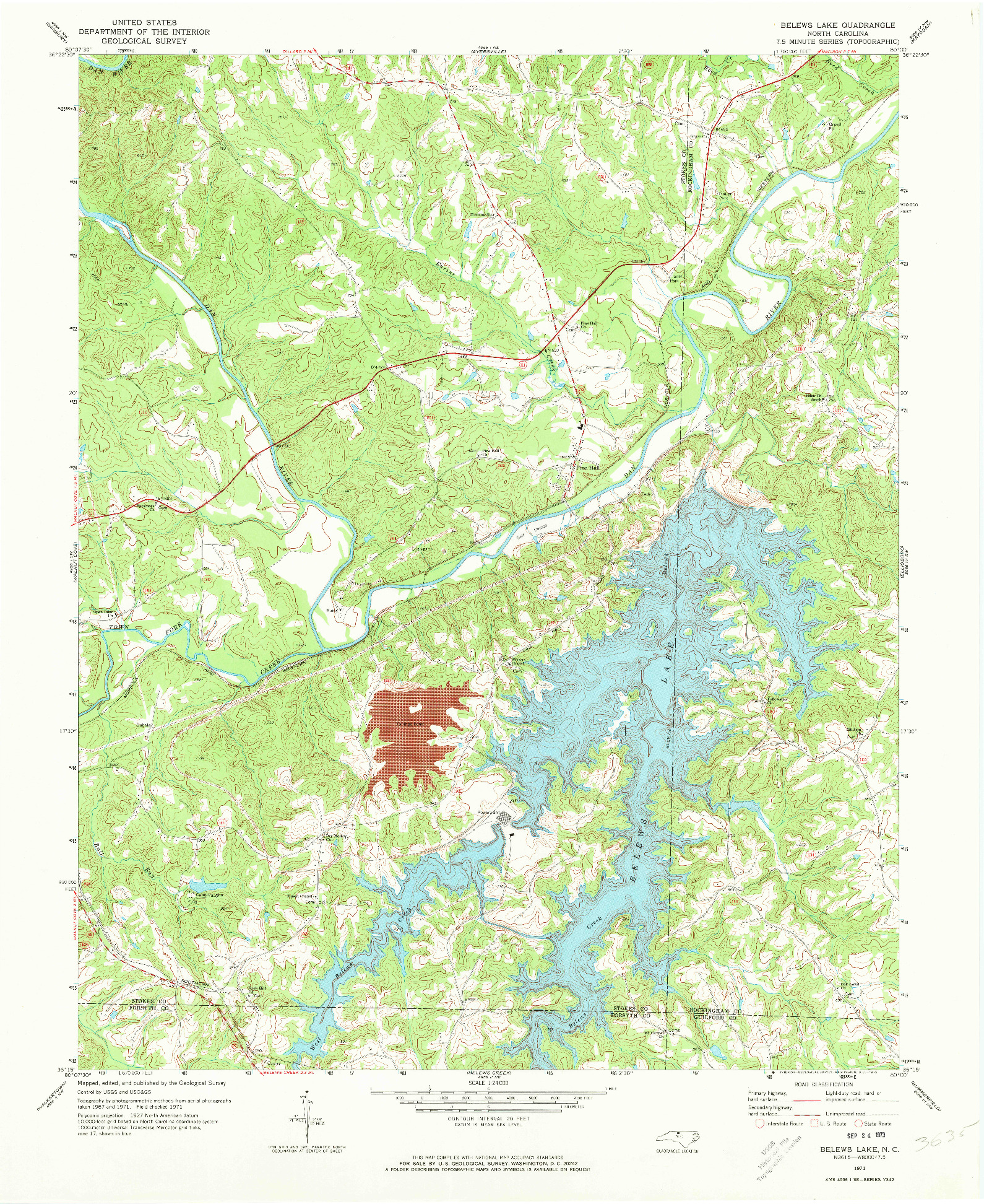 USGS 1:24000-SCALE QUADRANGLE FOR BELEWS LAKE, NC 1971