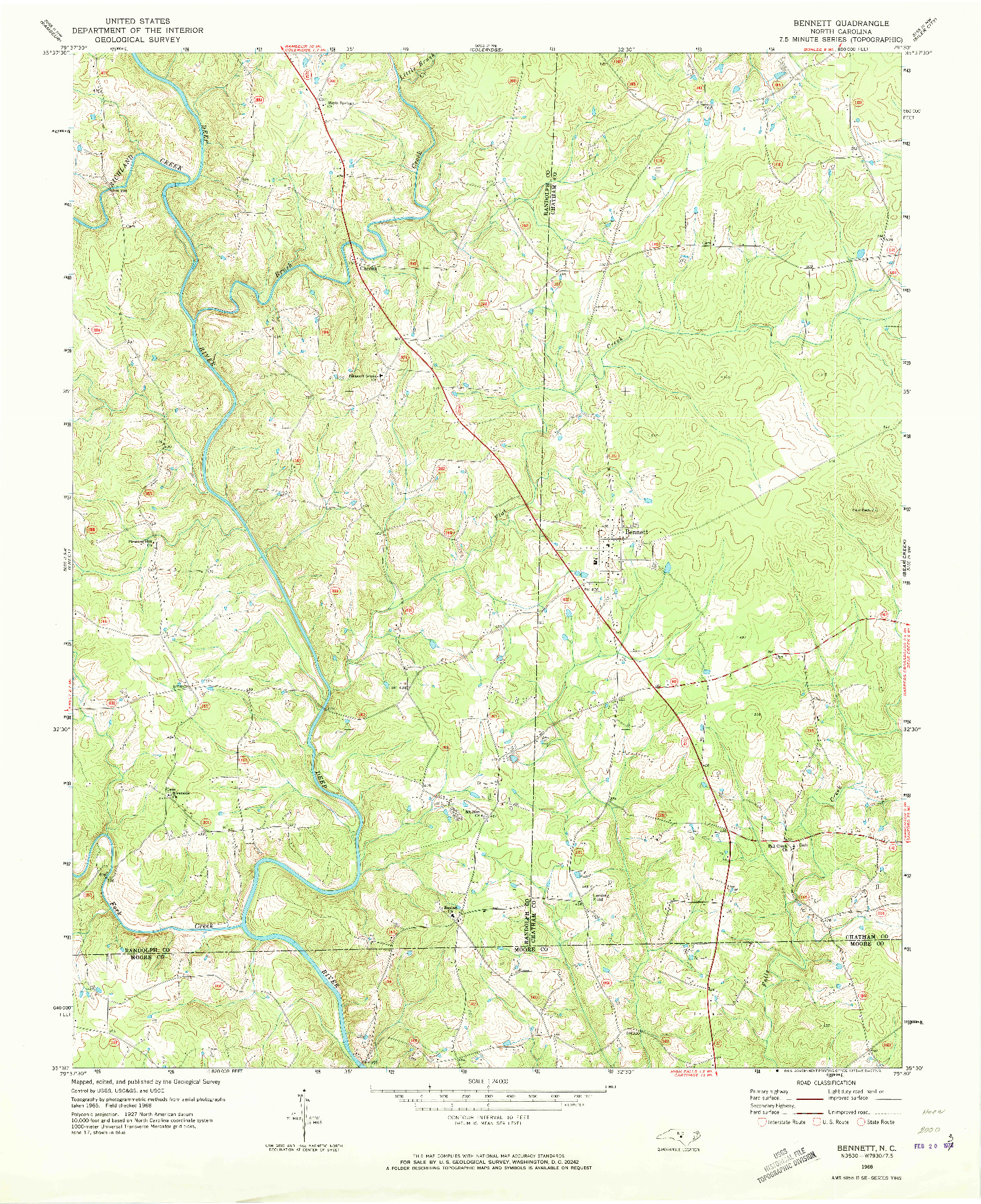 USGS 1:24000-SCALE QUADRANGLE FOR BENNETT, NC 1968