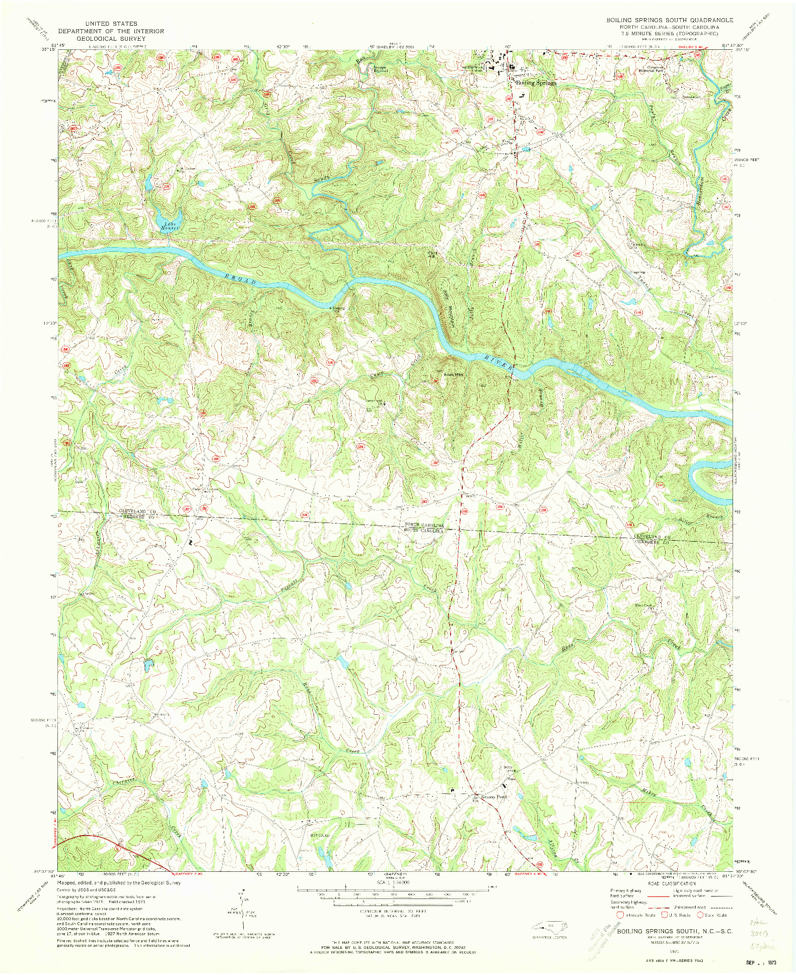 USGS 1:24000-SCALE QUADRANGLE FOR BOILING SPRINGS SOUTH, NC 1971