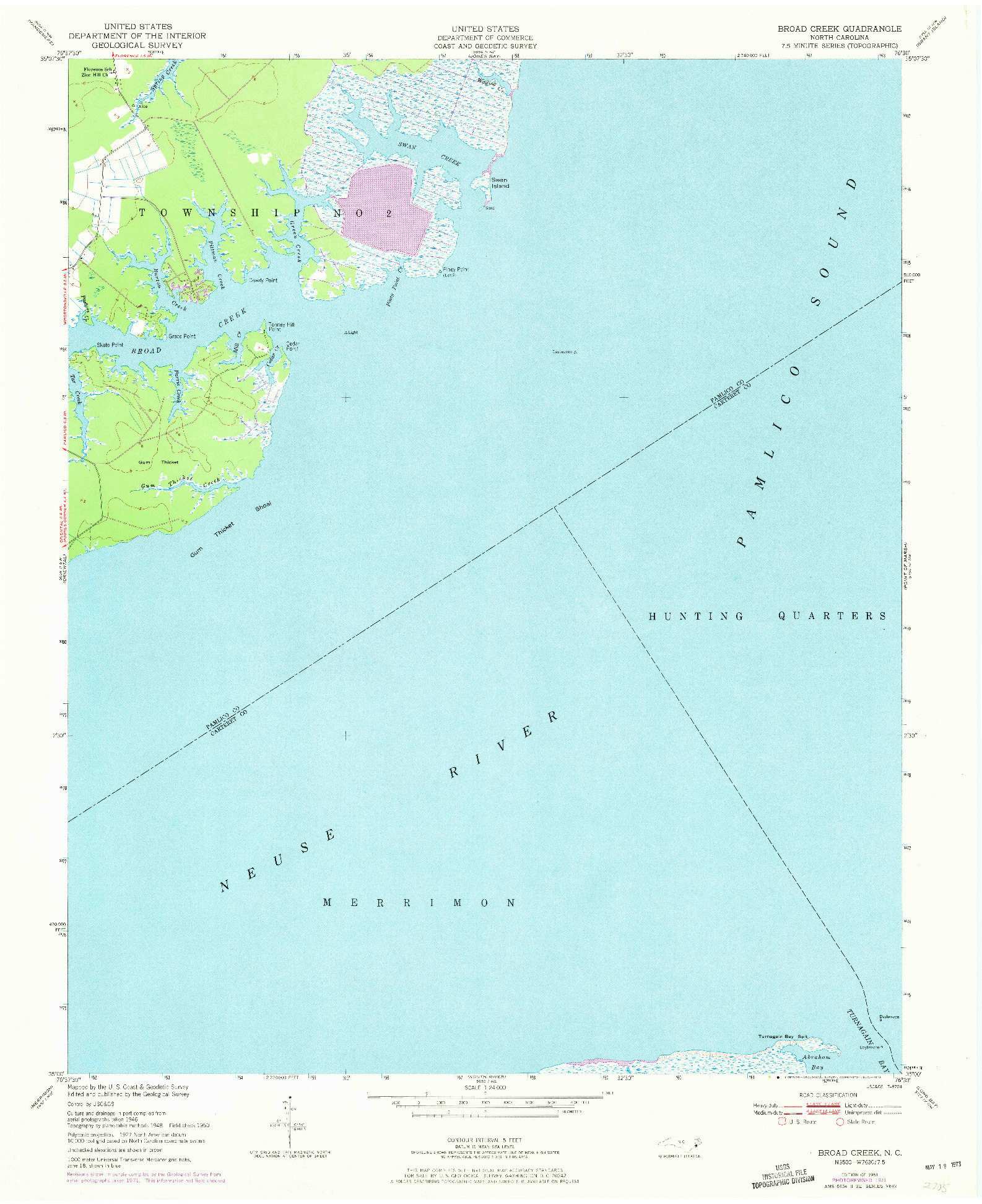 USGS 1:24000-SCALE QUADRANGLE FOR BROAD CREEK, NC 1951