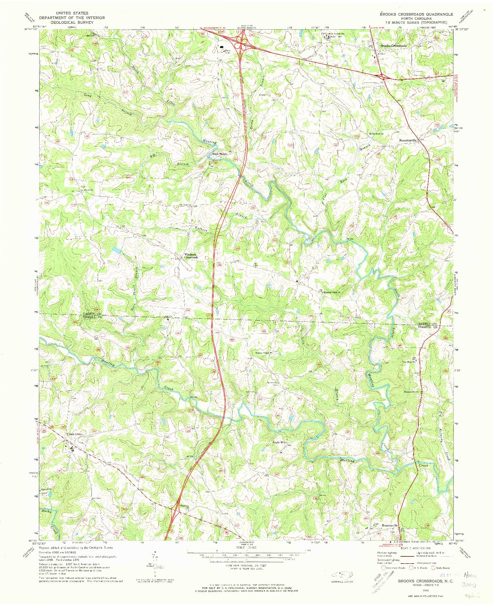 USGS 1:24000-SCALE QUADRANGLE FOR BROOKS CROSSROADS, NC 1970