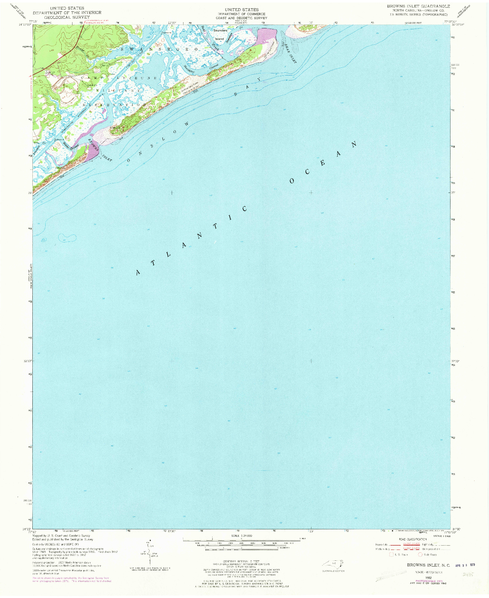 USGS 1:24000-SCALE QUADRANGLE FOR BROWNS INLET, NC 1952