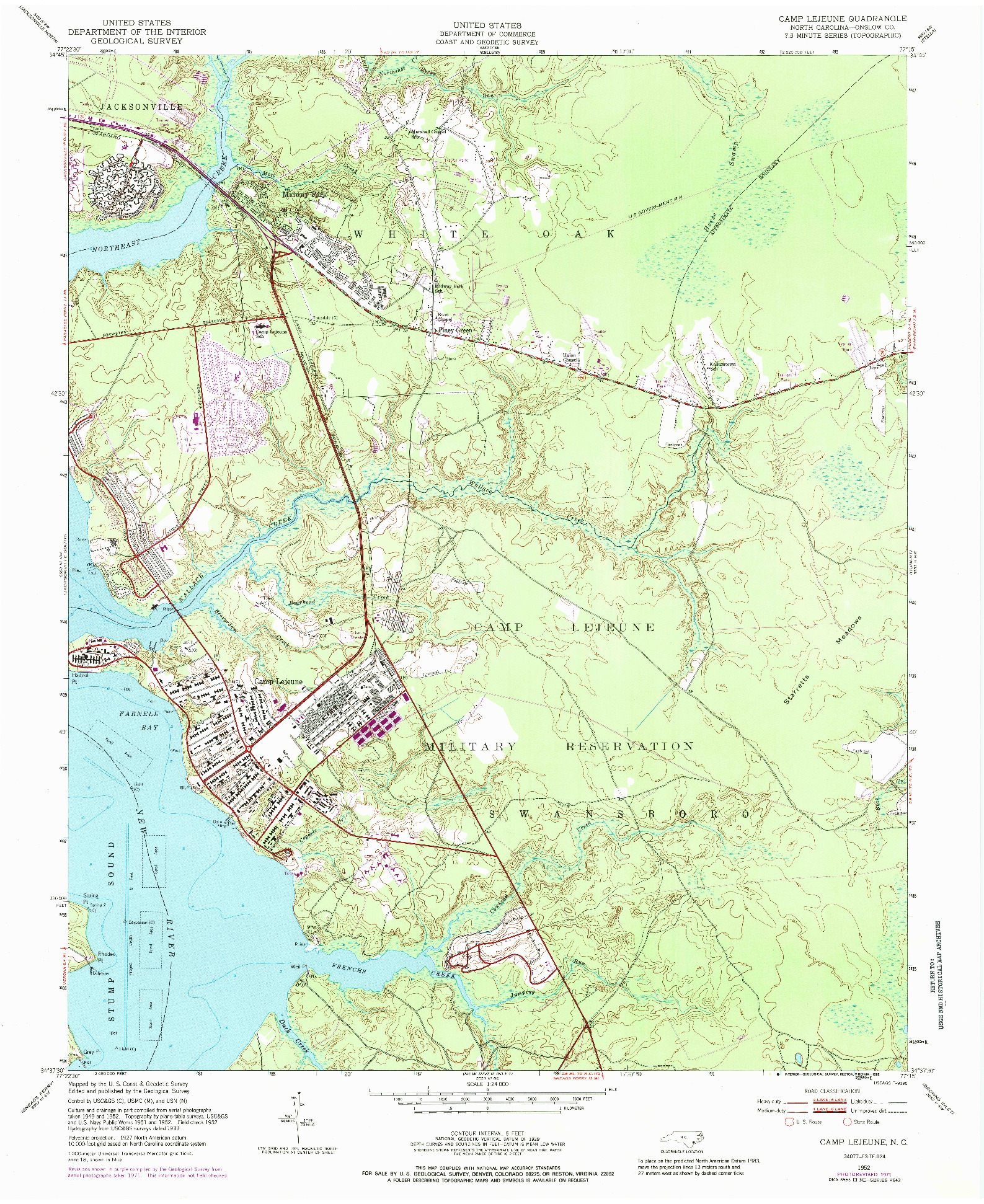 USGS 1:24000-SCALE QUADRANGLE FOR CAMP LEJEUNE, NC 1952