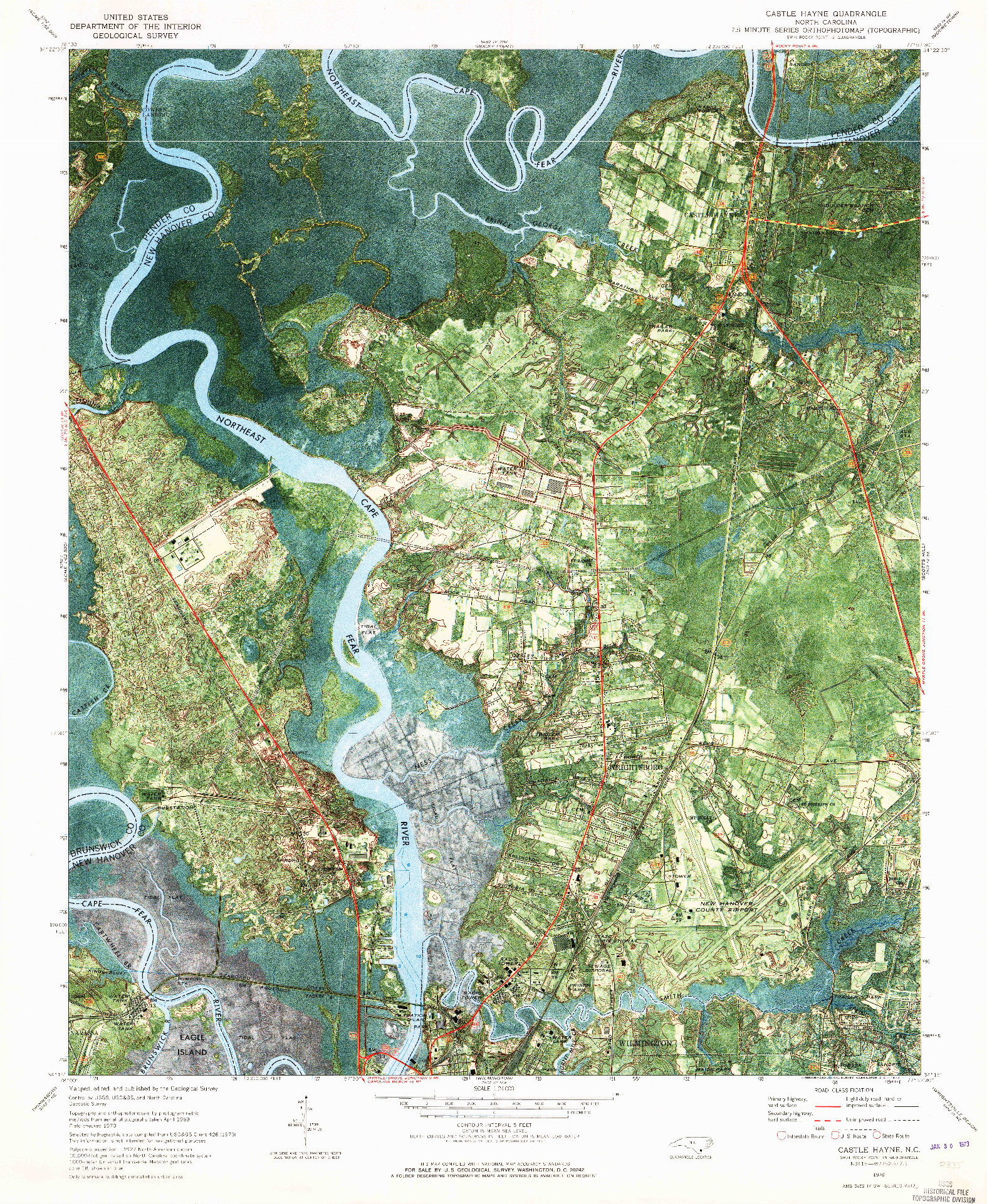 USGS 1:24000-SCALE QUADRANGLE FOR CASTLE HAYNE, NC 1970