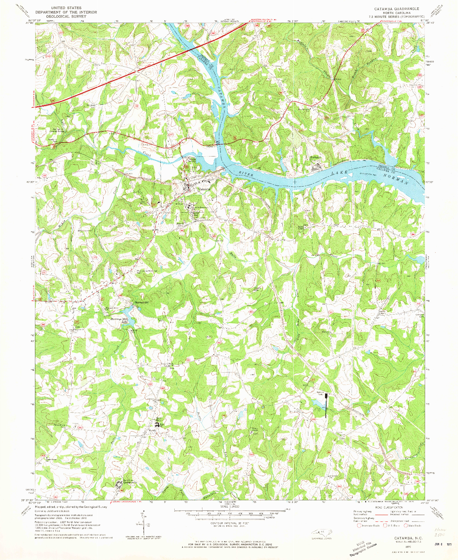 USGS 1:24000-SCALE QUADRANGLE FOR CATAWBA, NC 1970