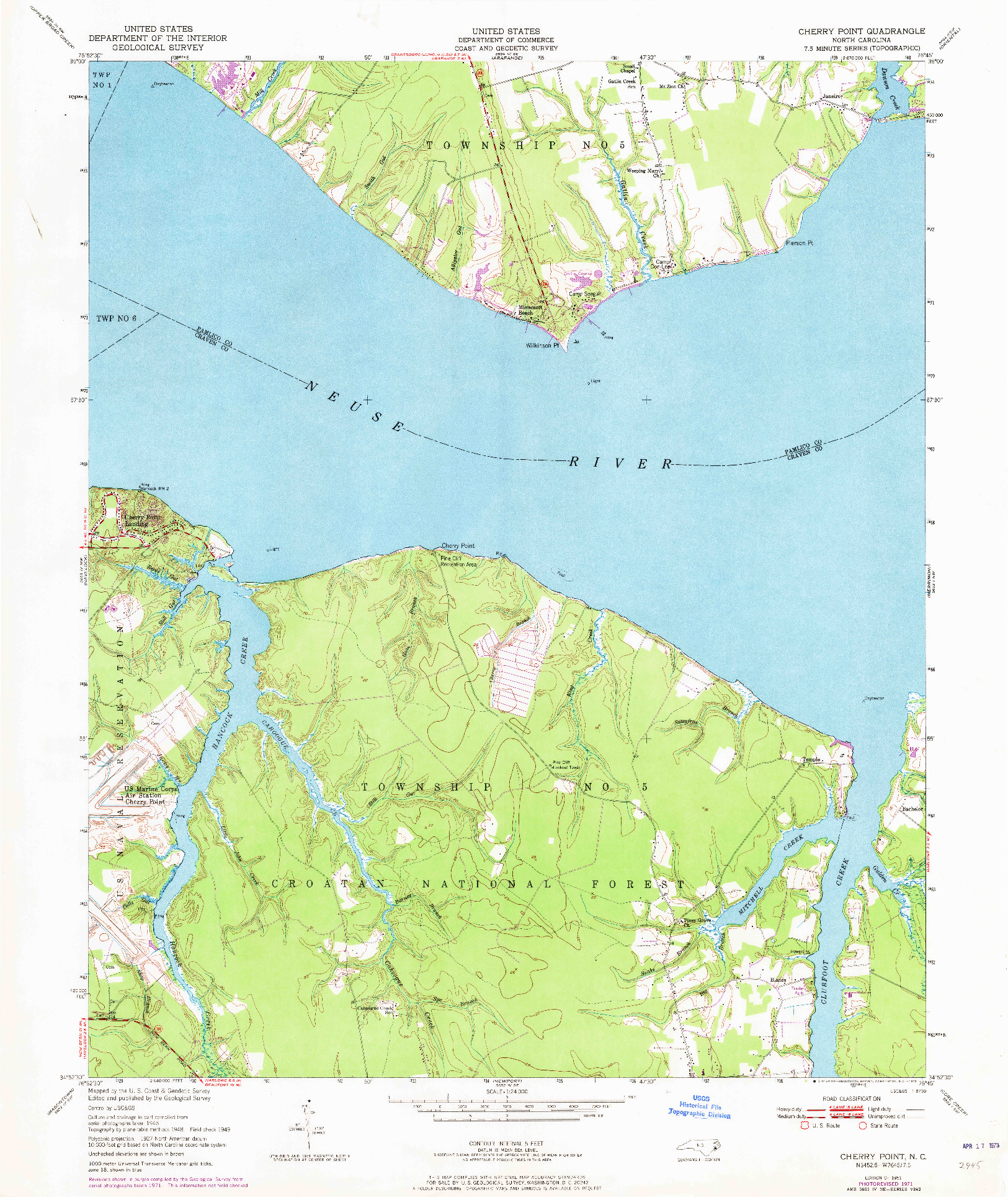 USGS 1:24000-SCALE QUADRANGLE FOR CHERRY POINT, NC 1951