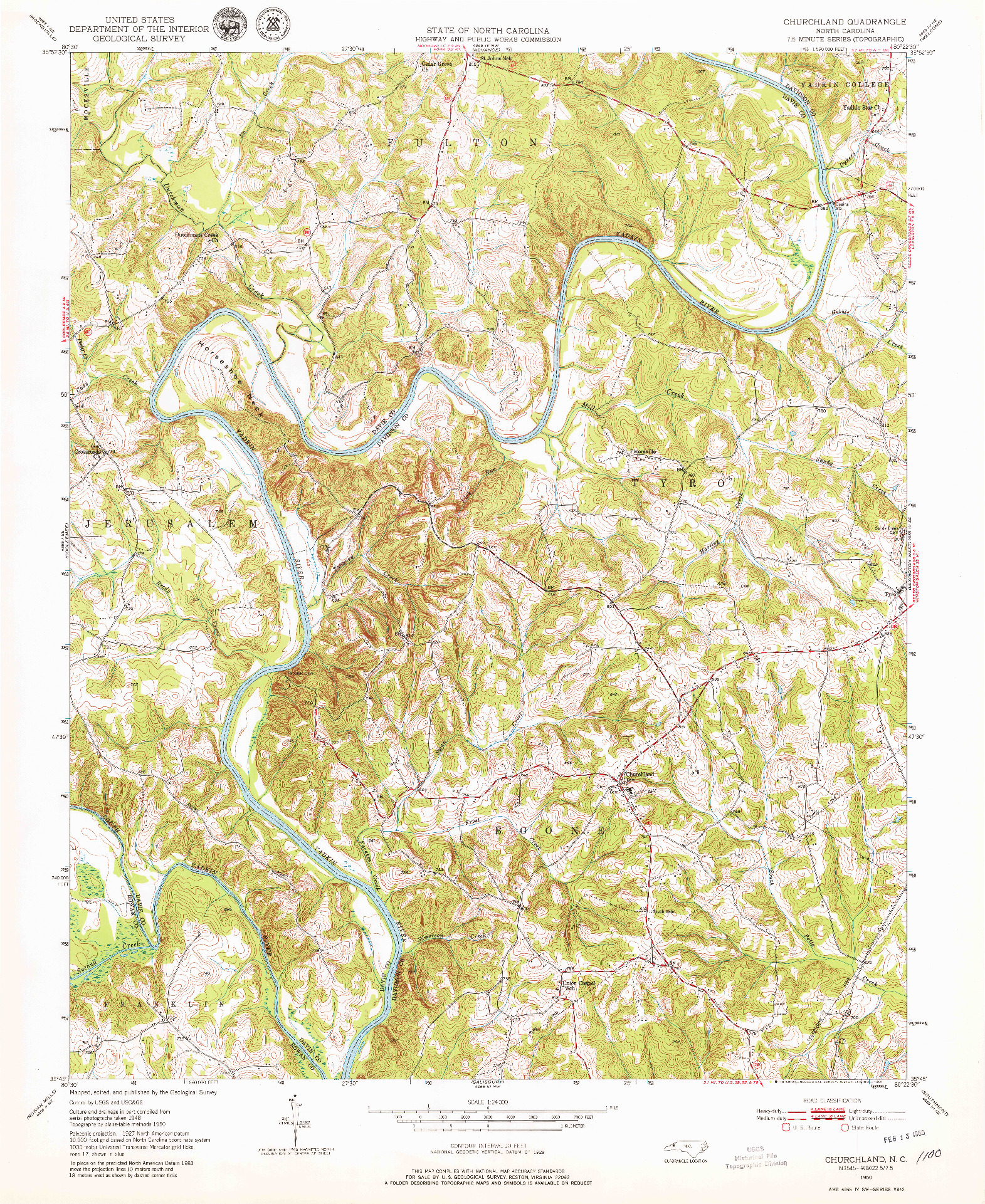 USGS 1:24000-SCALE QUADRANGLE FOR CHURCHLAND, NC 1950