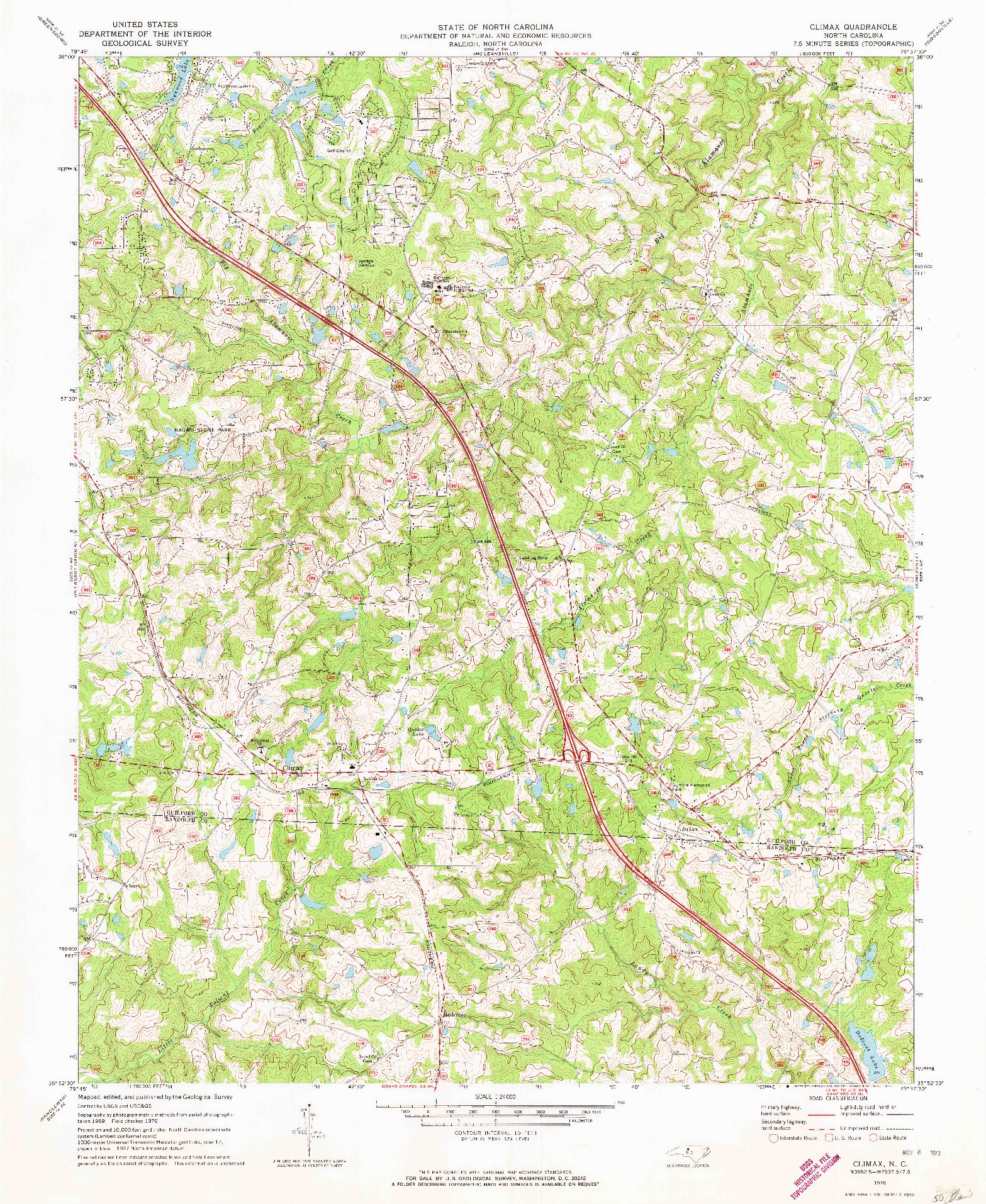USGS 1:24000-SCALE QUADRANGLE FOR CLIMAX, NC 1970