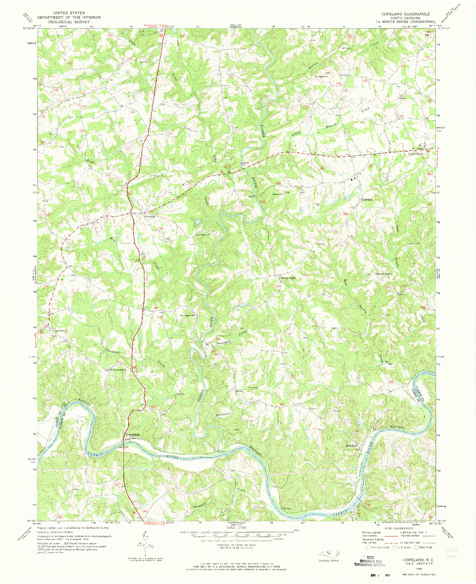 USGS 1:24000-SCALE QUADRANGLE FOR COPELAND, NC 1970