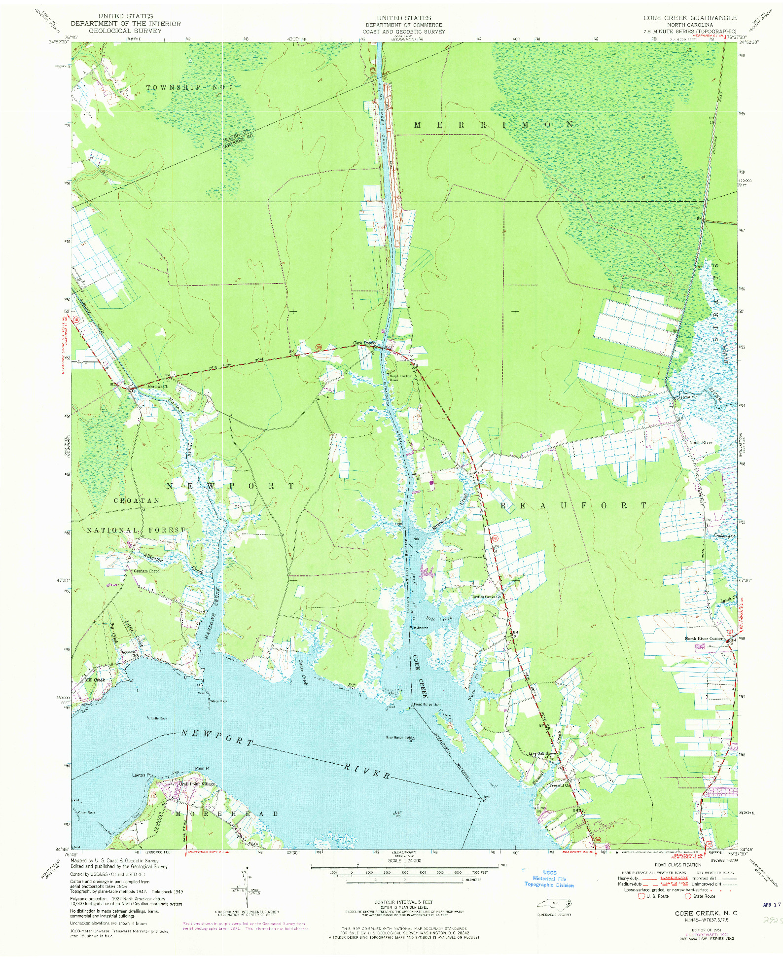 USGS 1:24000-SCALE QUADRANGLE FOR CORE CREEK, NC 1951