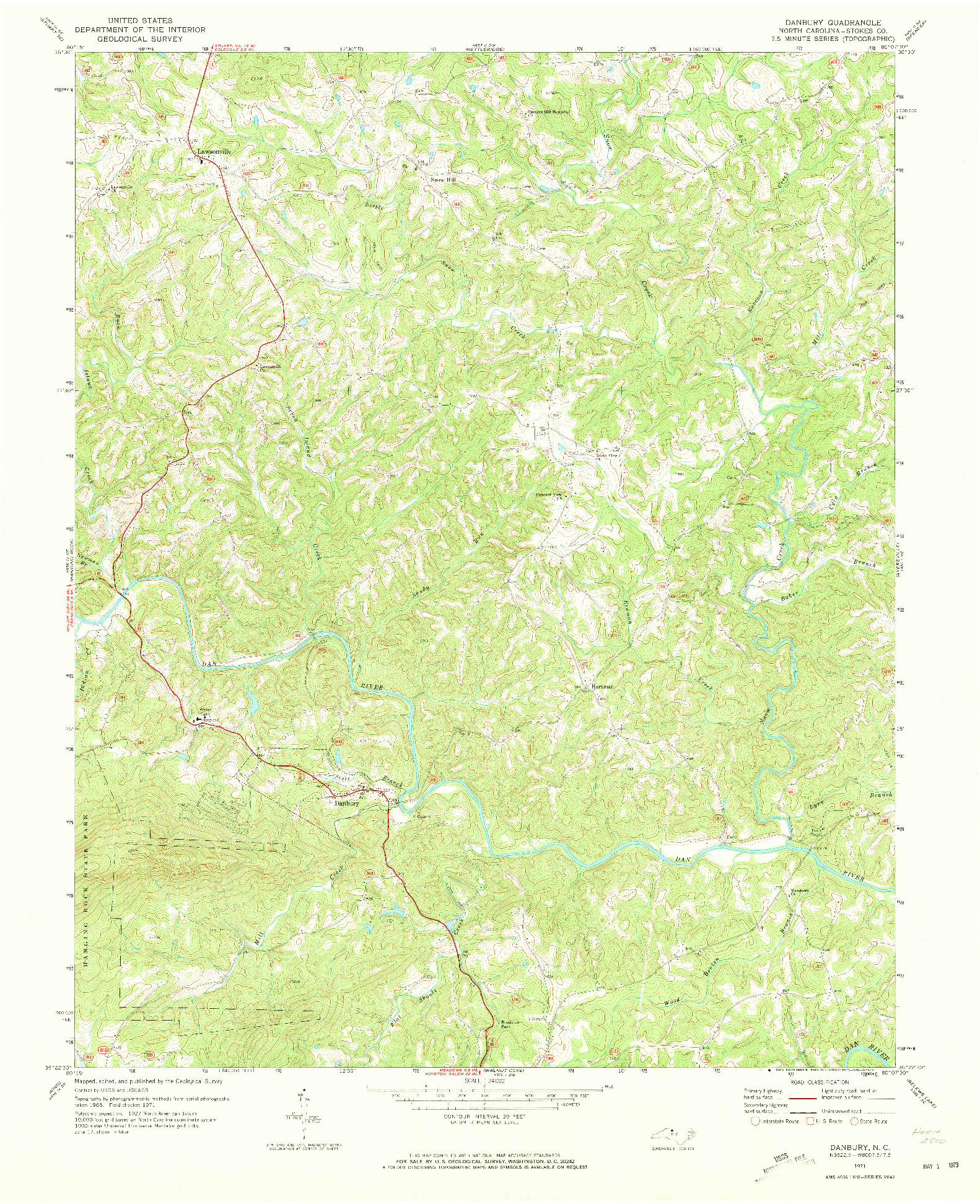 USGS 1:24000-SCALE QUADRANGLE FOR DANBURY, NC 1971