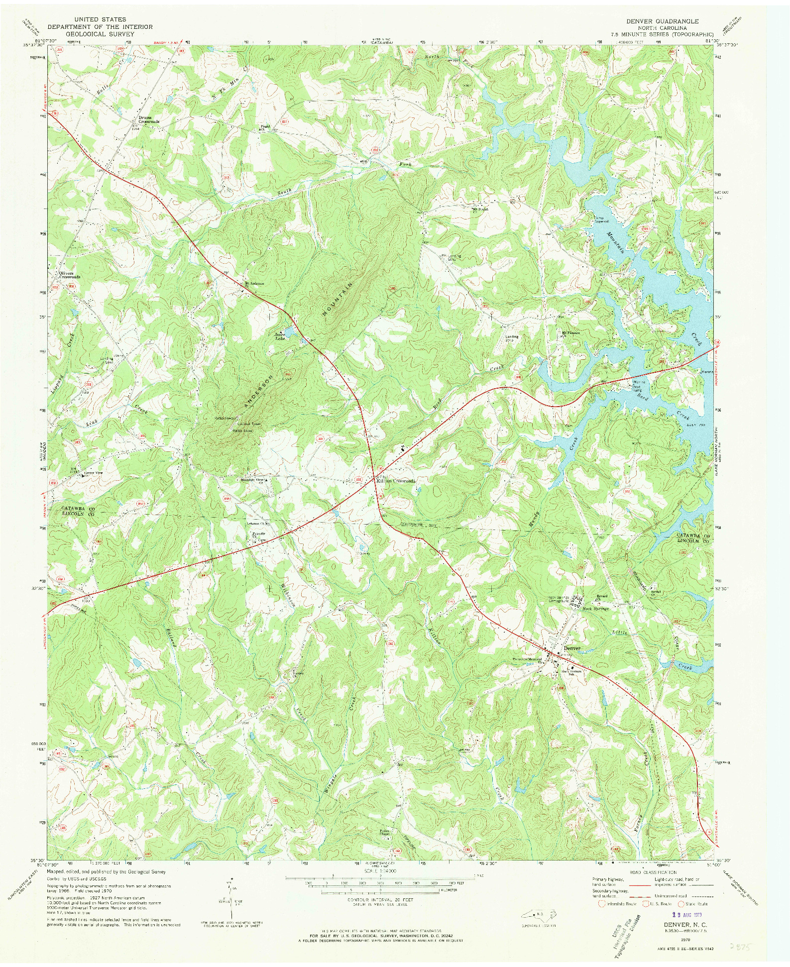 USGS 1:24000-SCALE QUADRANGLE FOR DENVER, NC 1970