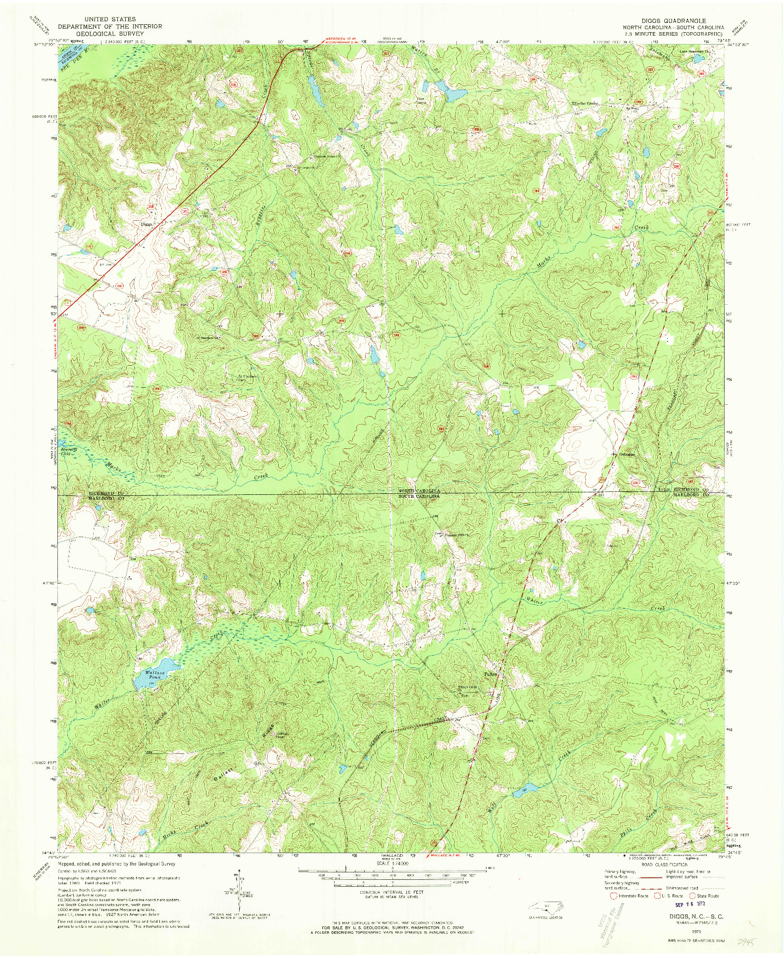 USGS 1:24000-SCALE QUADRANGLE FOR DIGGS, NC 1971