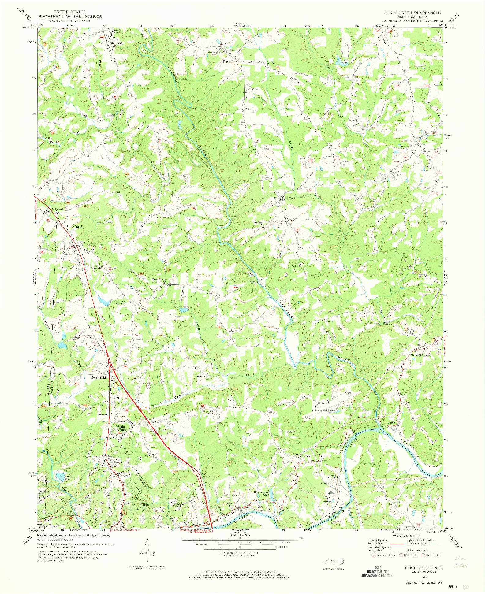 USGS 1:24000-SCALE QUADRANGLE FOR ELKIN NORTH, NC 1971