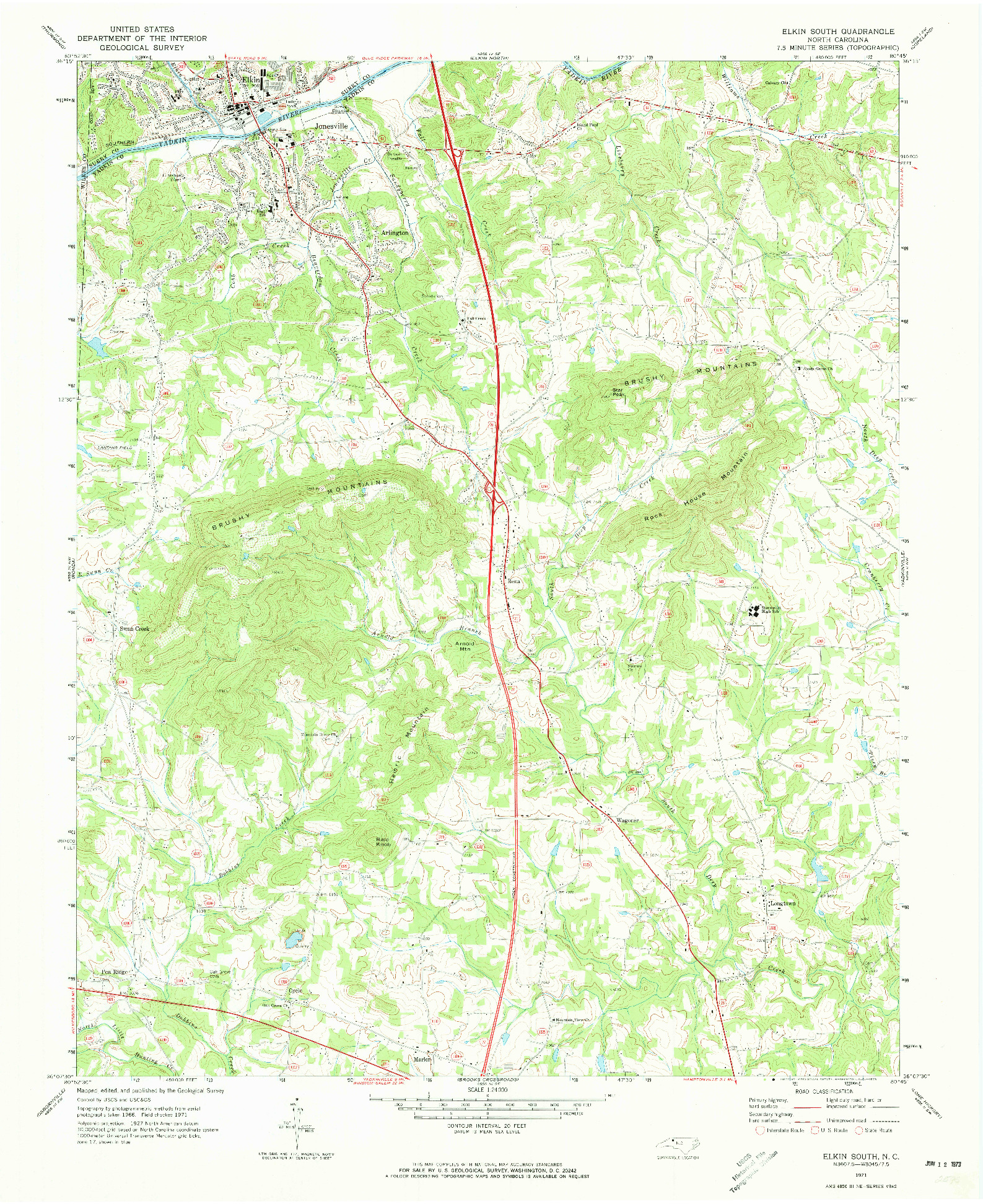 USGS 1:24000-SCALE QUADRANGLE FOR ELKIN SOUTH, NC 1971