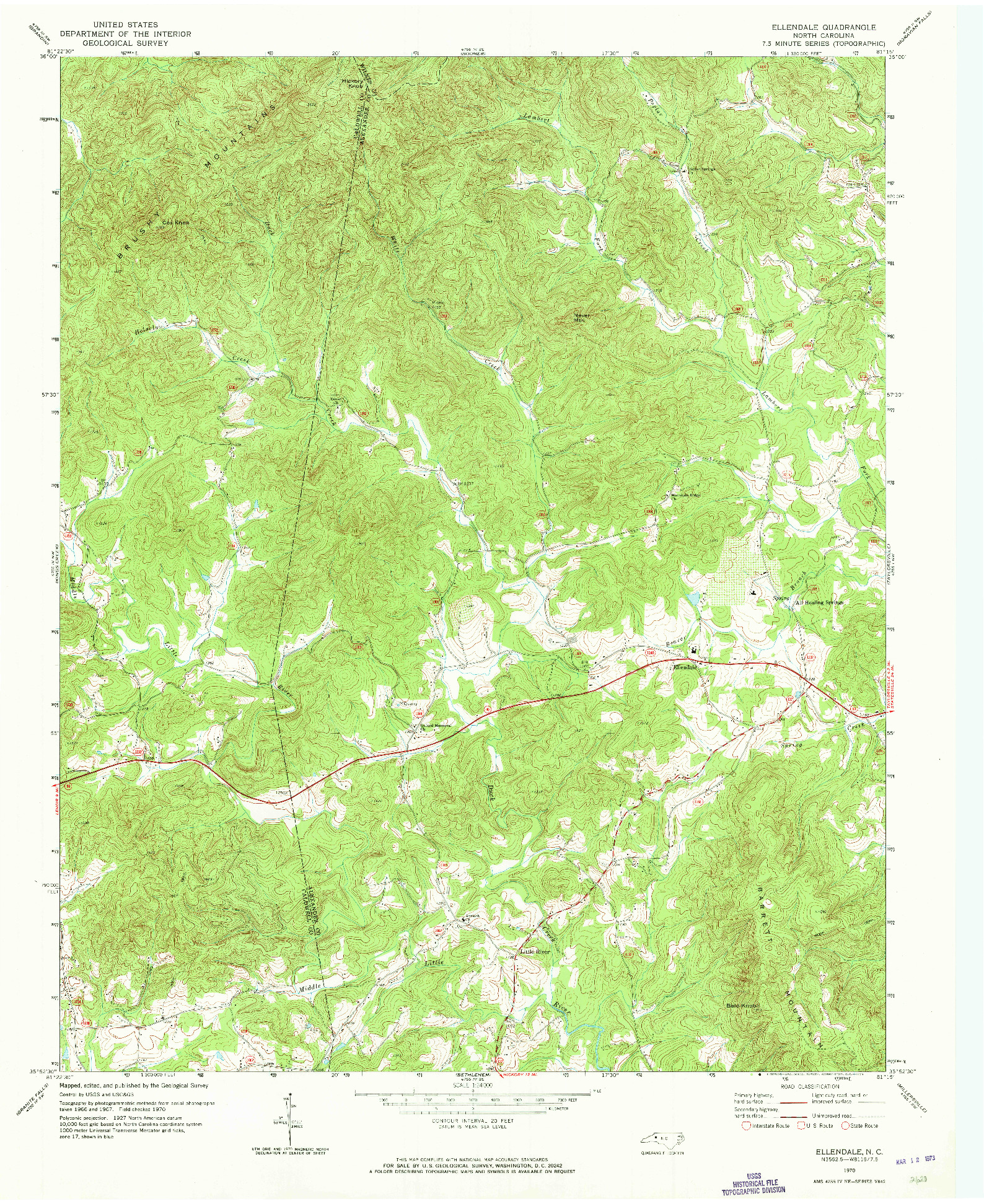 USGS 1:24000-SCALE QUADRANGLE FOR ELLENDALE, NC 1970