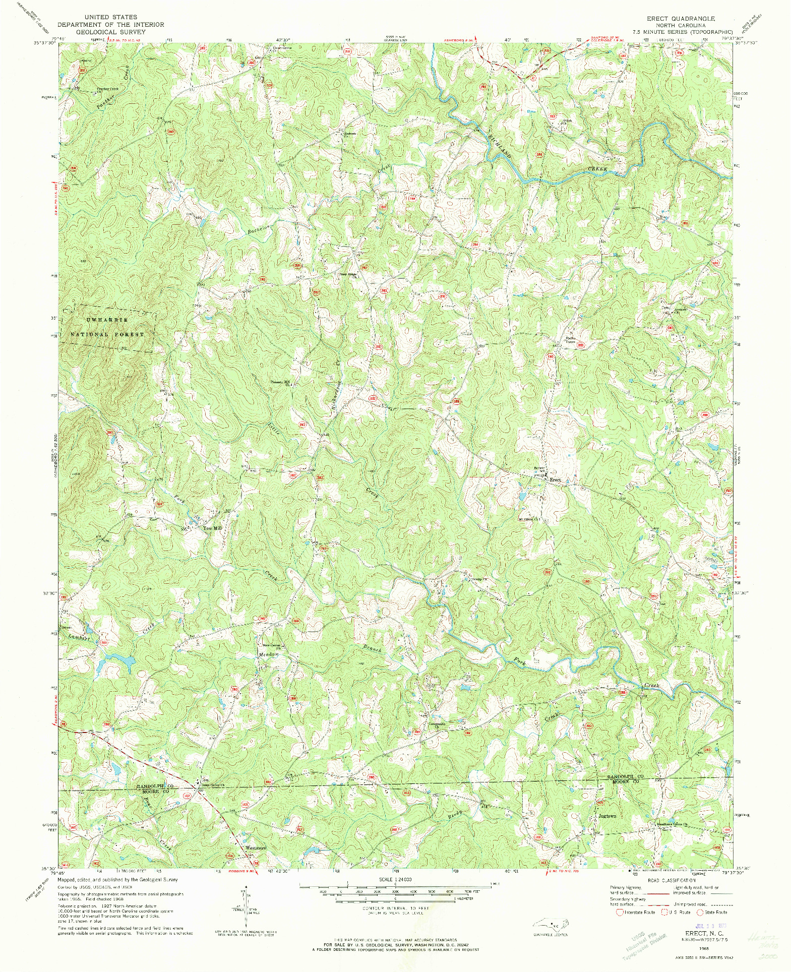 USGS 1:24000-SCALE QUADRANGLE FOR ERECT, NC 1968