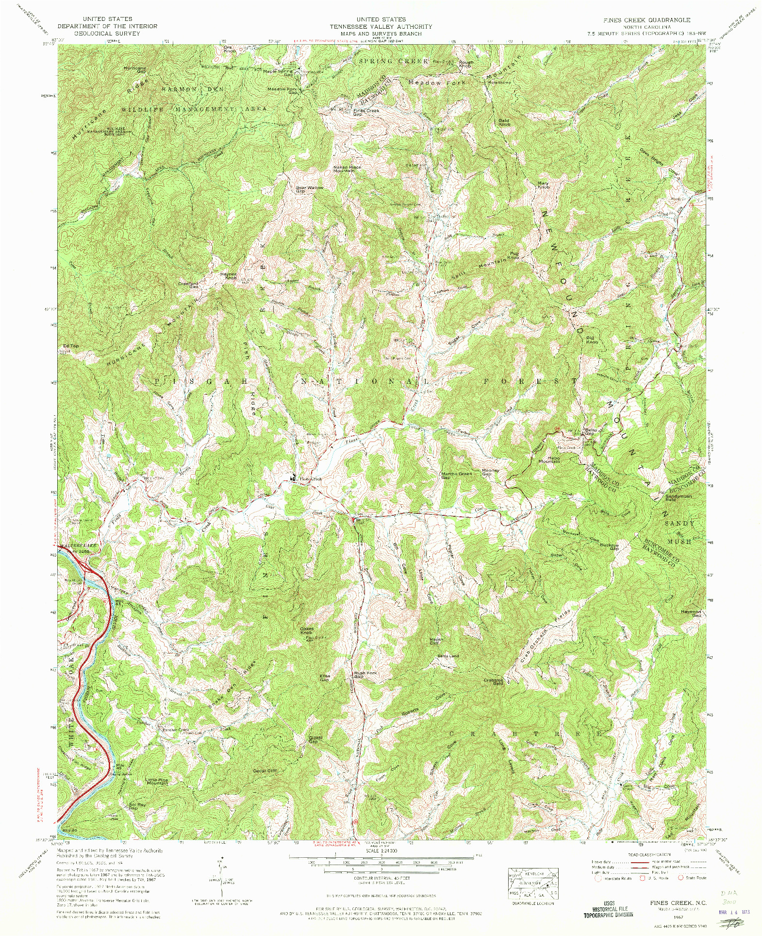 USGS 1:24000-SCALE QUADRANGLE FOR FINES CREEK, NC 1967