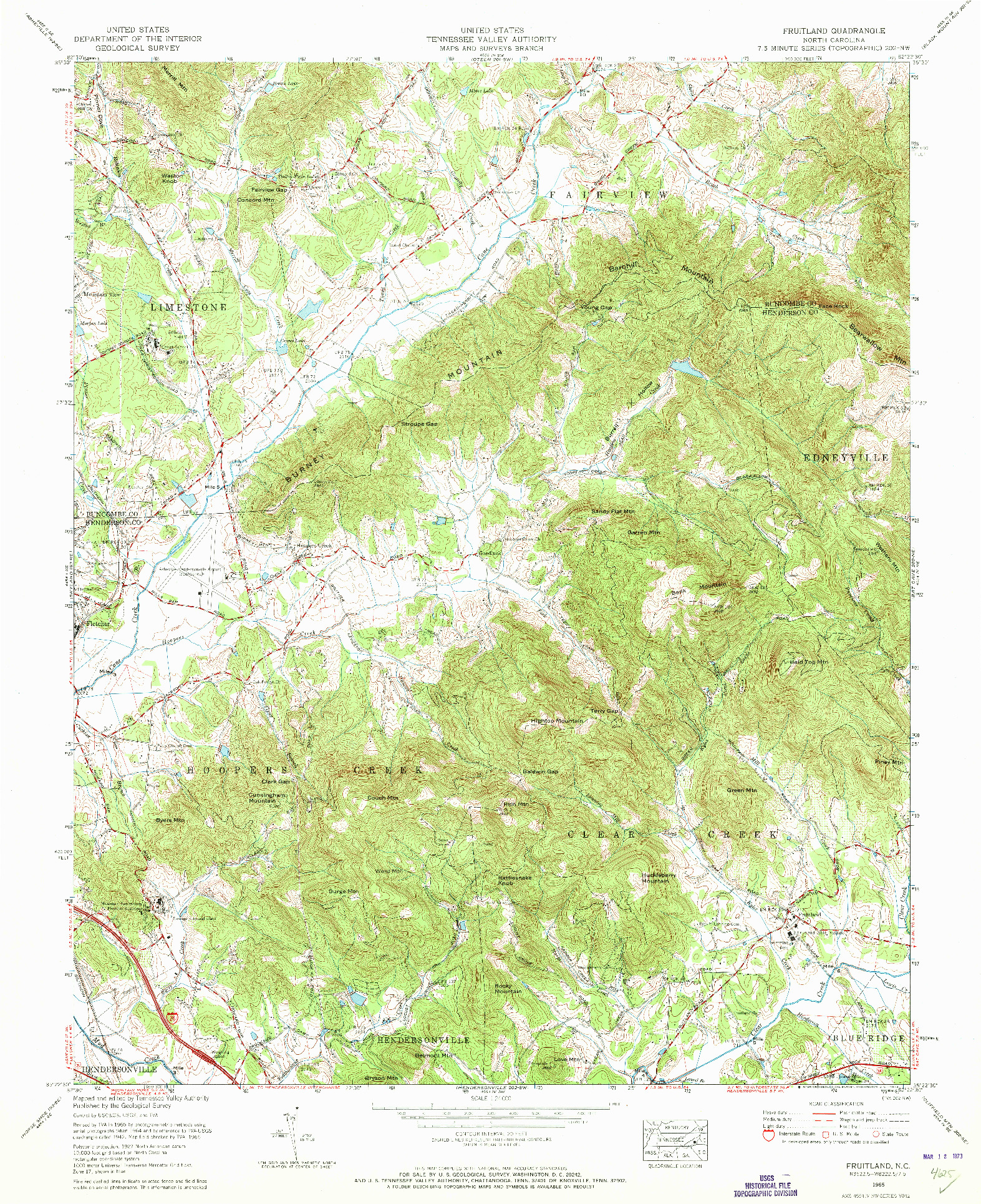 USGS 1:24000-SCALE QUADRANGLE FOR FRUITLAND, NC 1965