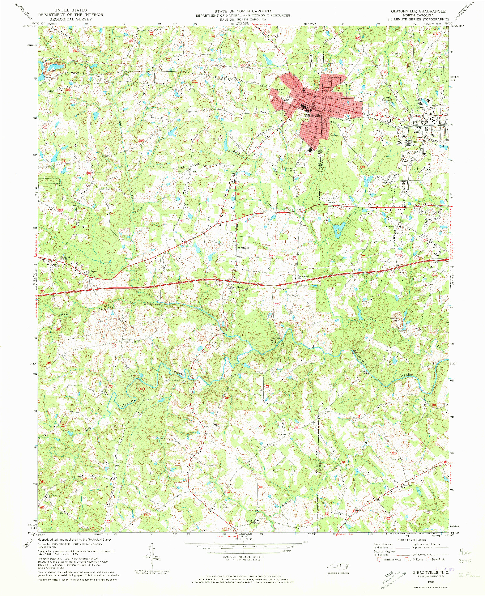USGS 1:24000-SCALE QUADRANGLE FOR GIBSONVILLE, NC 1970