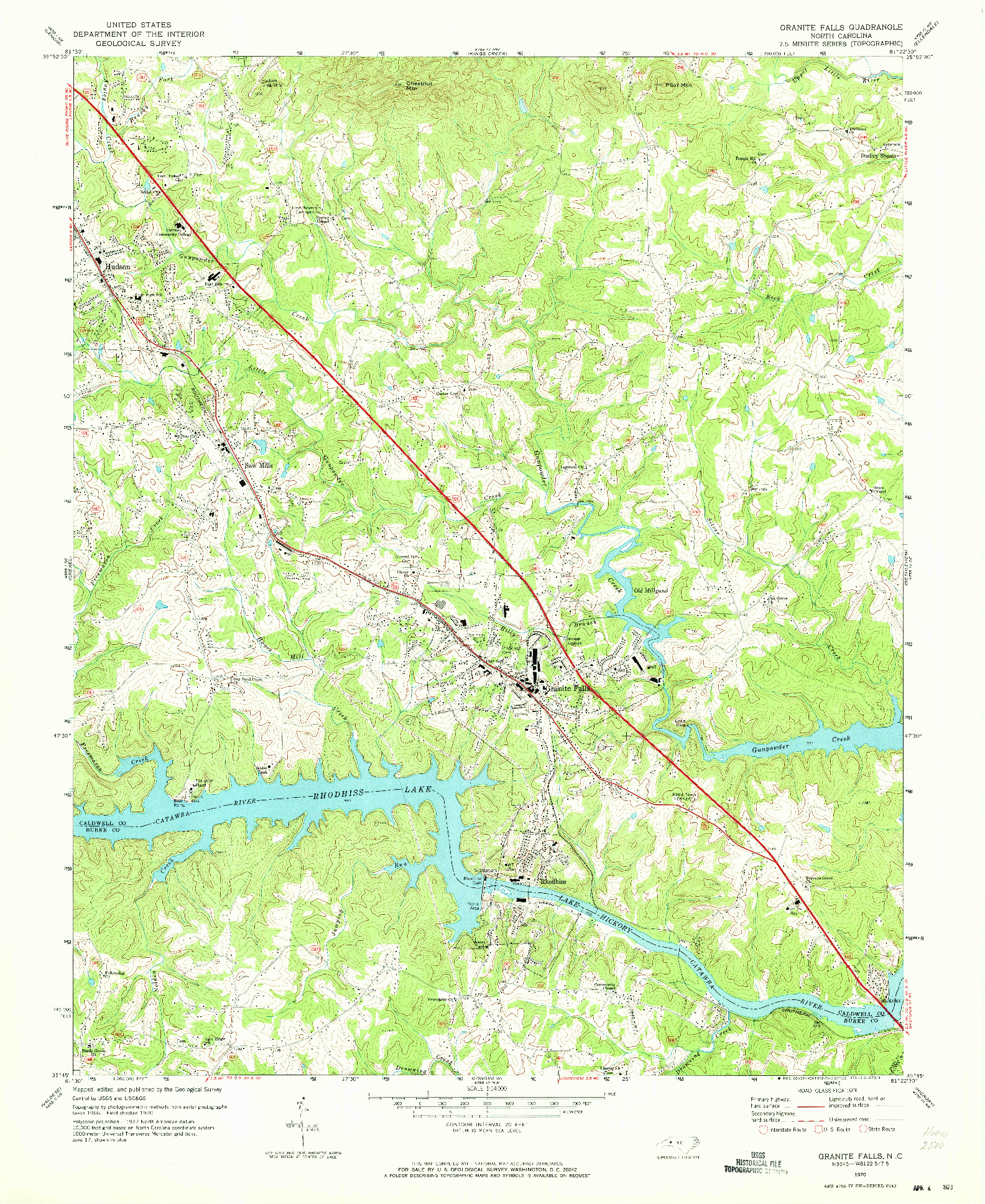 USGS 1:24000-SCALE QUADRANGLE FOR GRANITE FALLS, NC 1970