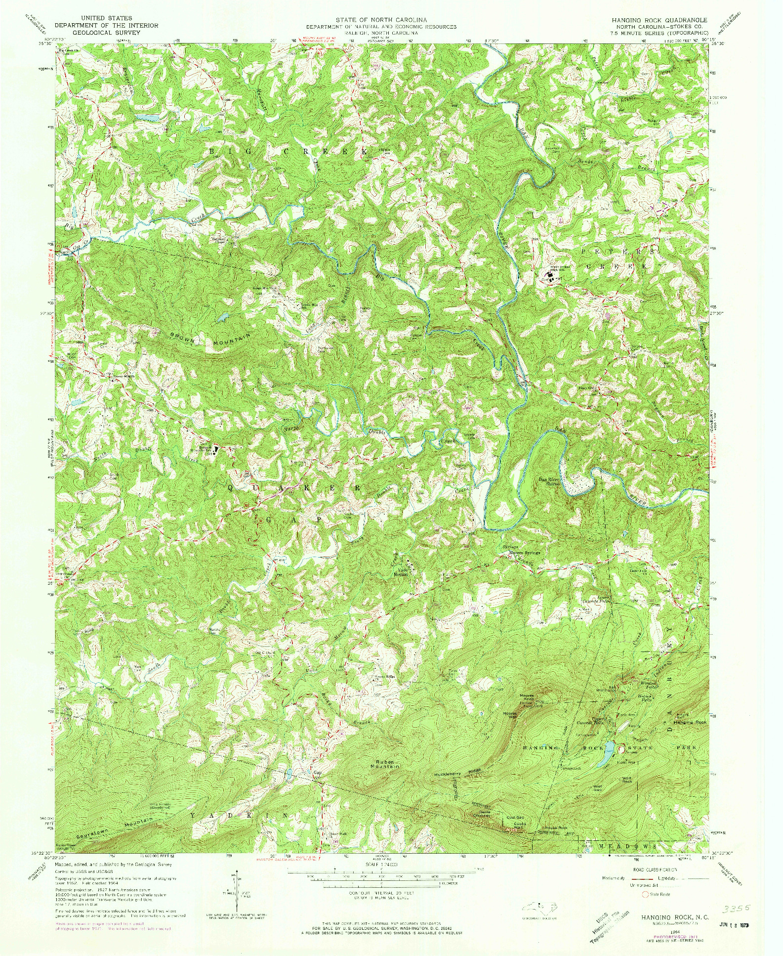 USGS 1:24000-SCALE QUADRANGLE FOR HANGING ROCK, NC 1964