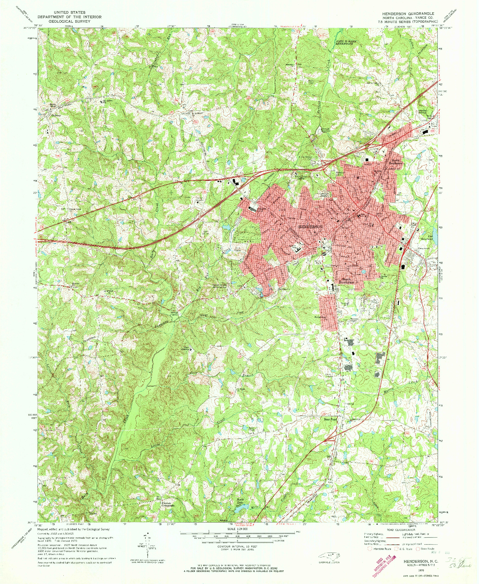 USGS 1:24000-SCALE QUADRANGLE FOR HENDERSON, NC 1970