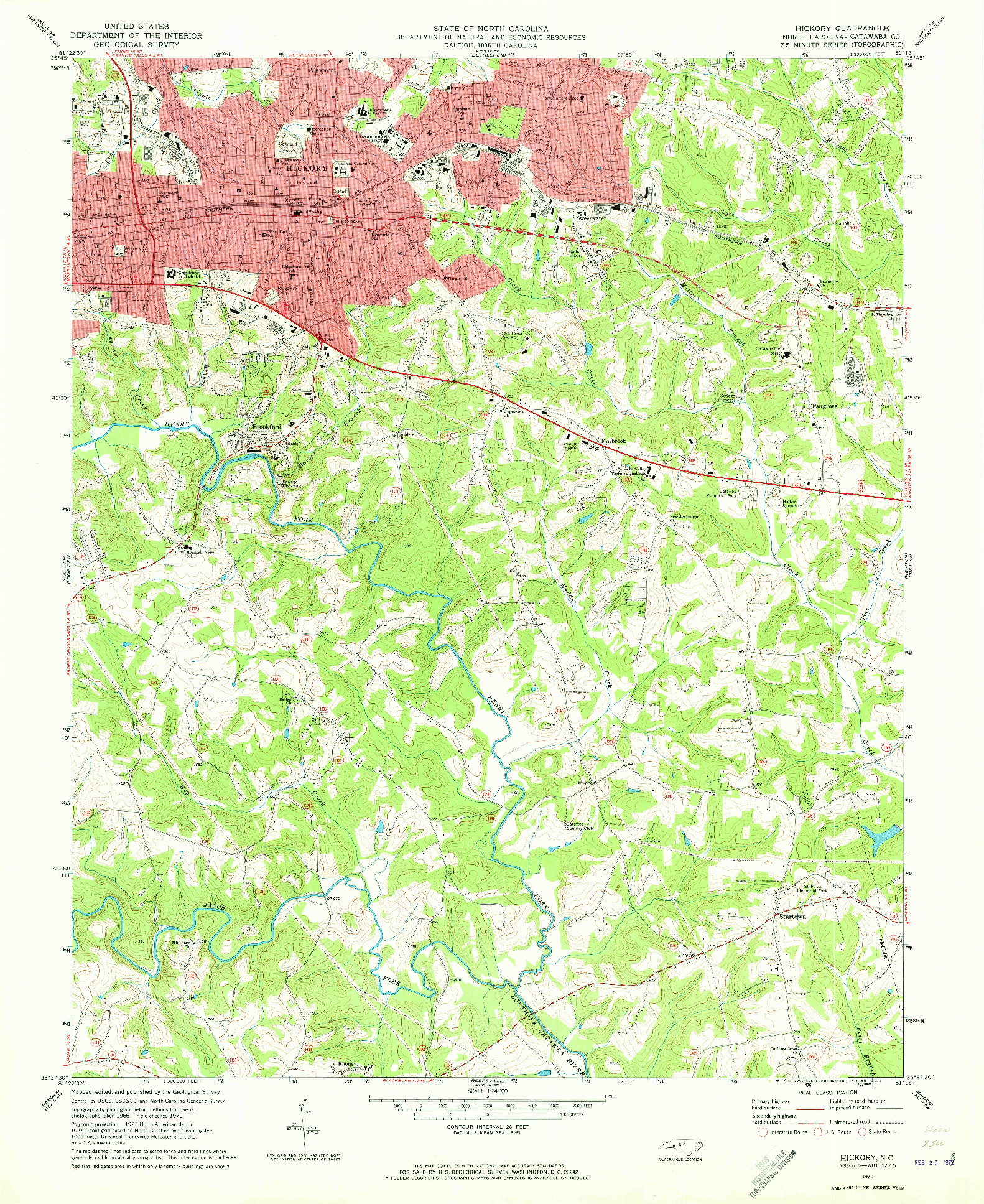 USGS 1:24000-SCALE QUADRANGLE FOR HICKORY, NC 1970