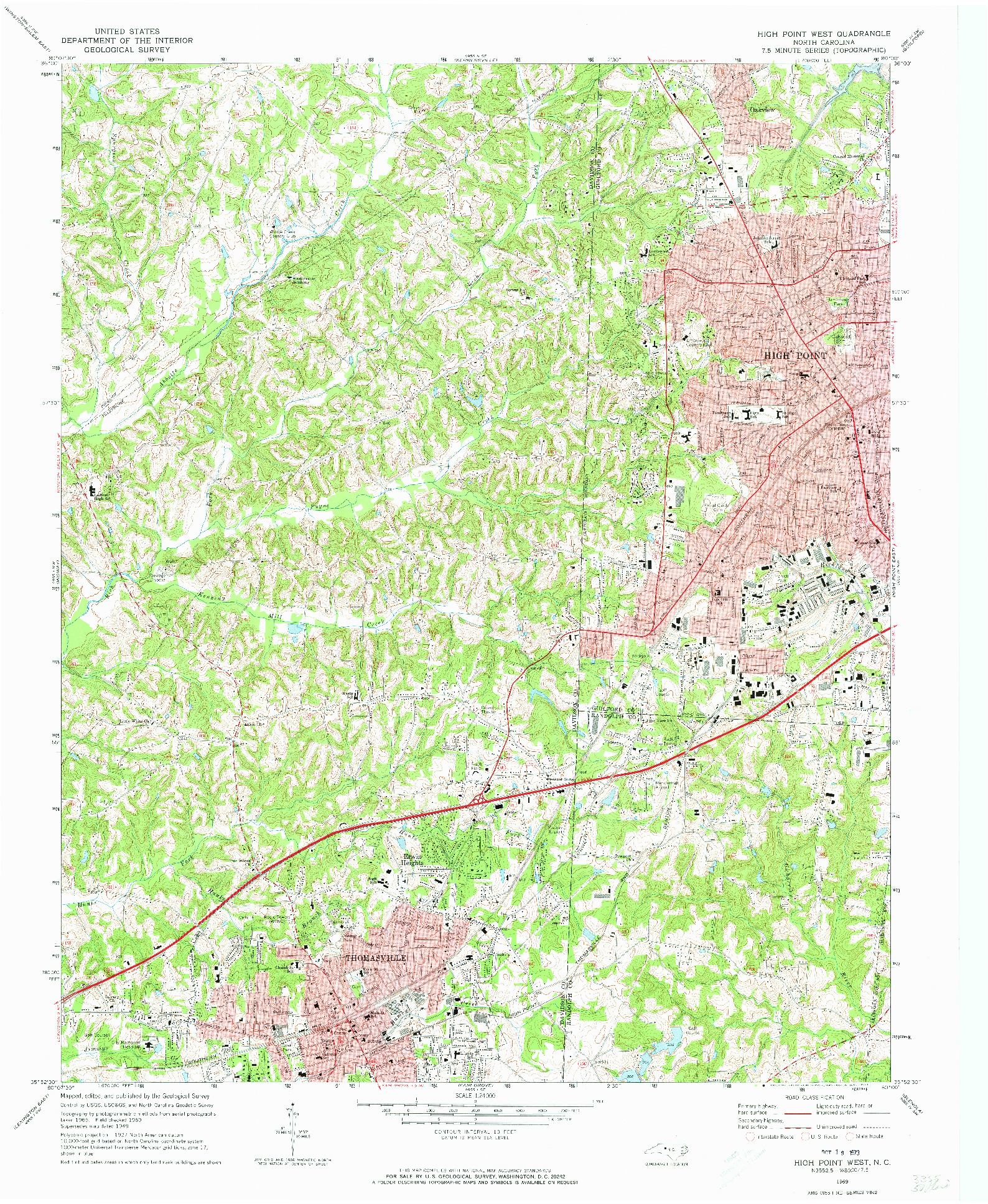 USGS 1:24000-SCALE QUADRANGLE FOR HIGH POINT WEST, NC 1969